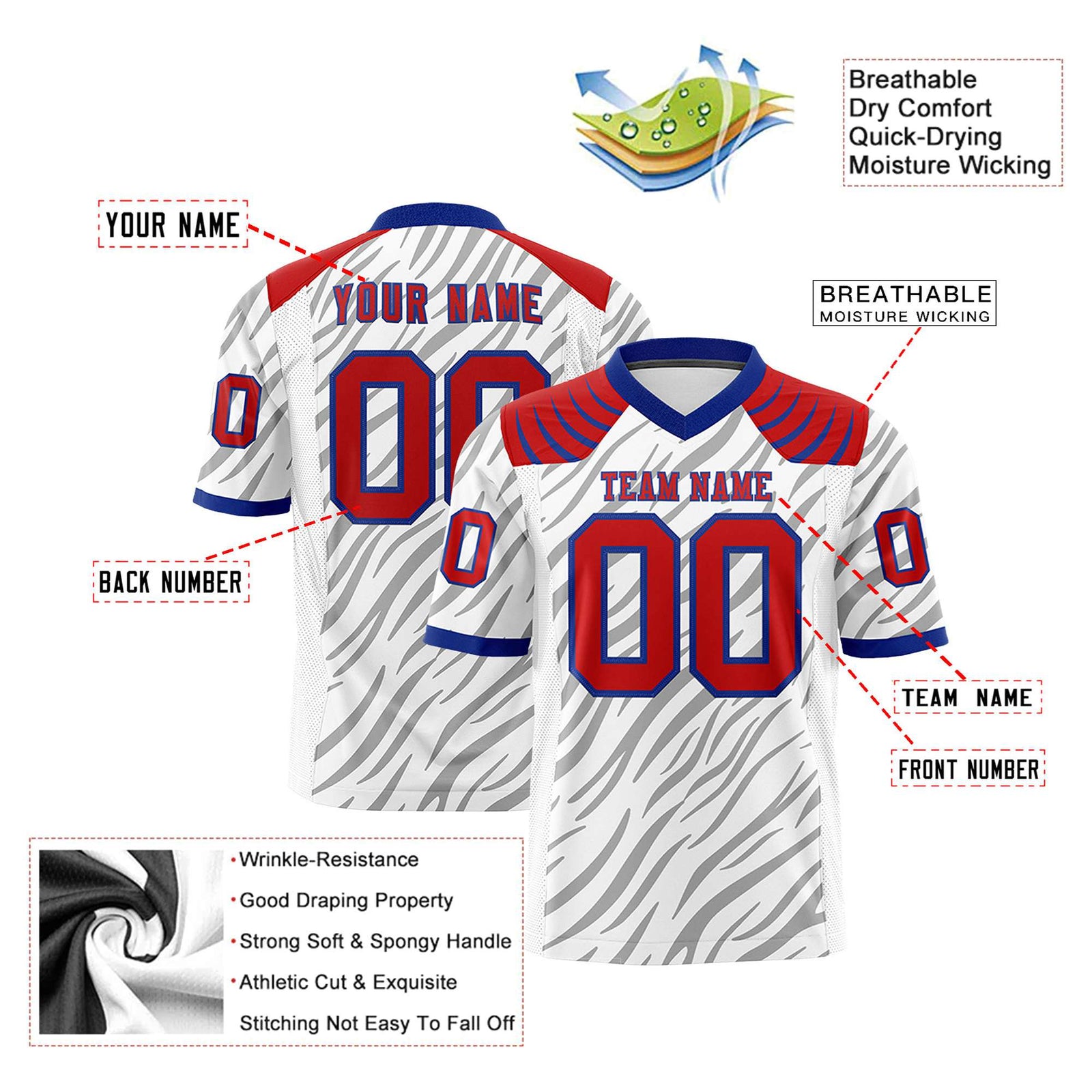 Custom White Gray Personalized Tiger Stripe Graffiti Pattern Authentic Football Jersey