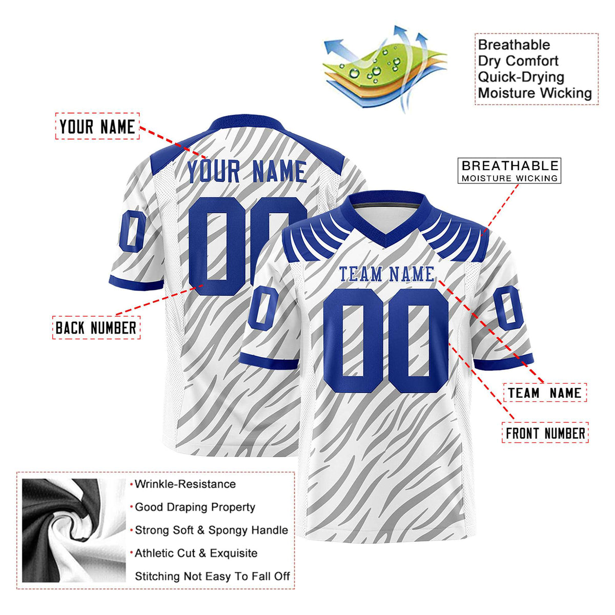 Custom White Gray Personalized Tiger Stripe Graffiti Pattern Authentic Football Jersey