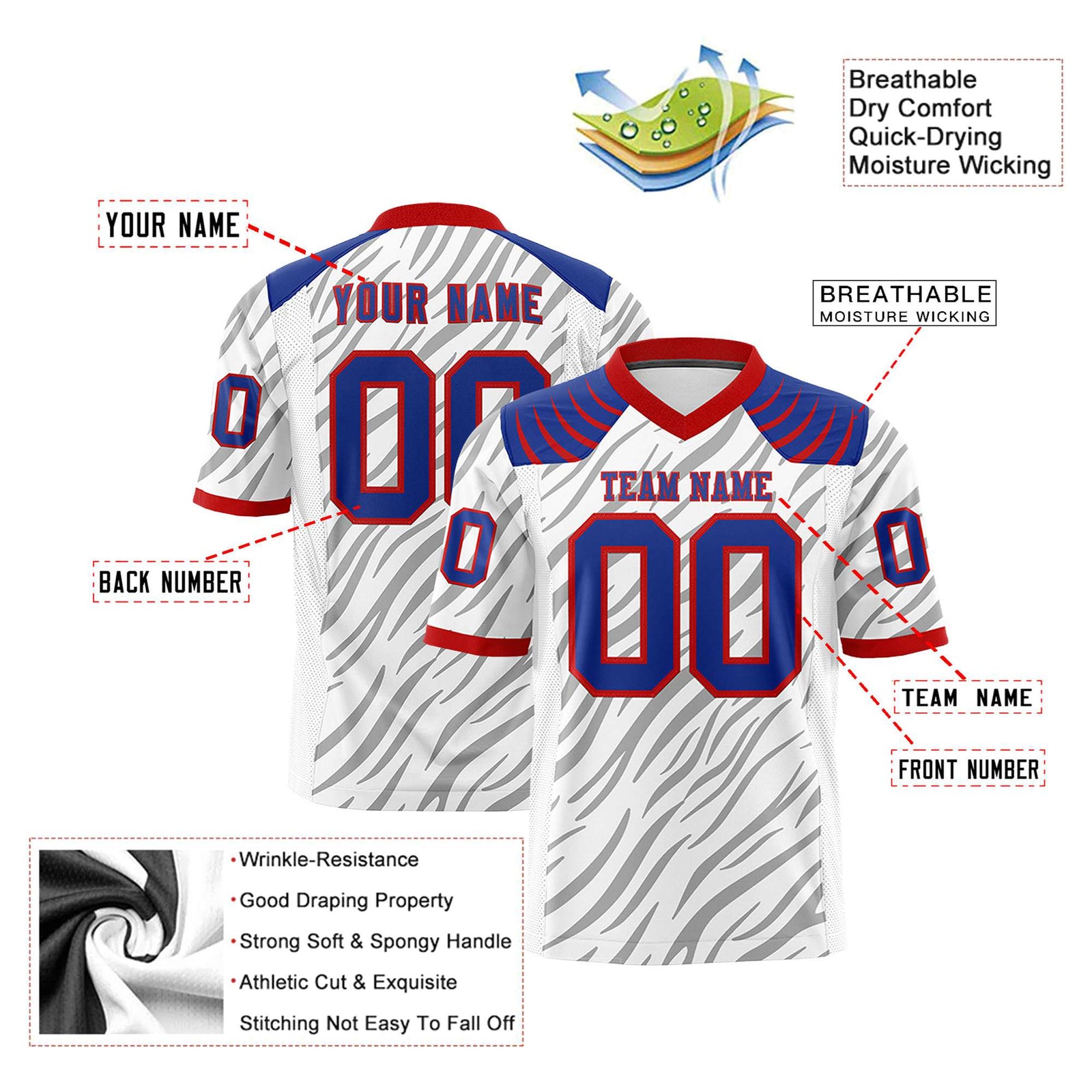 Custom White Gray Personalized Tiger Stripe Graffiti Pattern Authentic Football Jersey