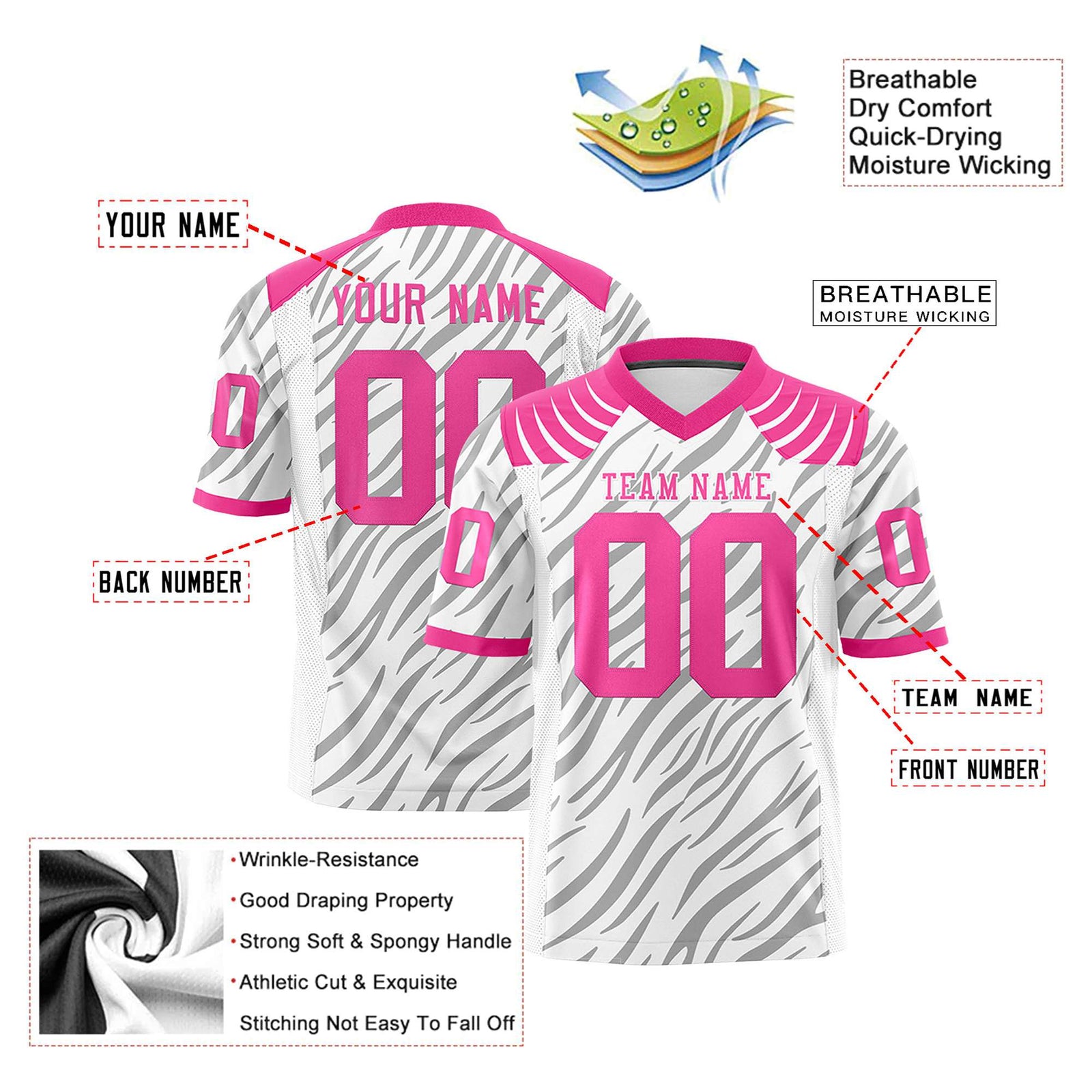 Custom White Gray Personalized Tiger Stripe Graffiti Pattern Authentic Football Jersey