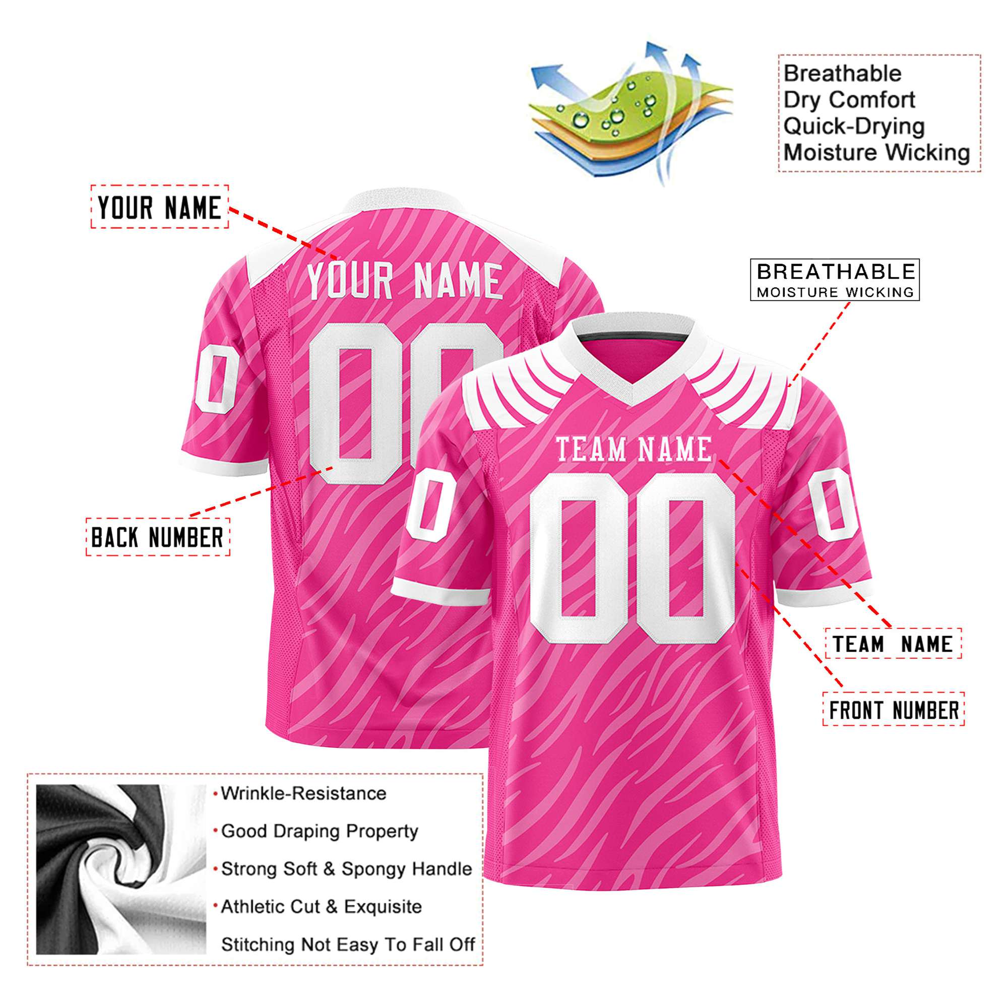 Custom Pink Gray Personalized Tiger Stripe Graffiti Pattern Authentic Football Jersey