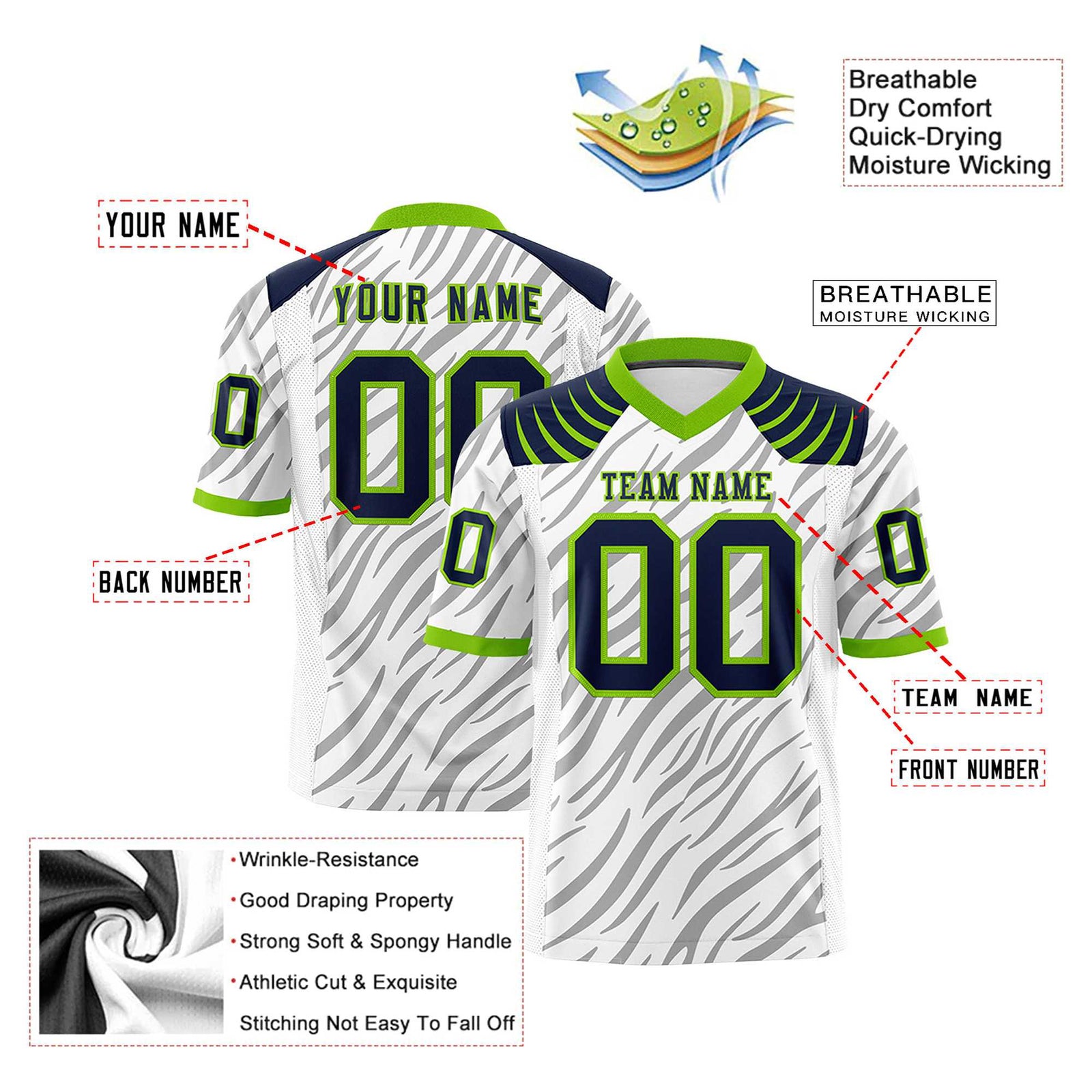 Custom White Gray Personalized Tiger Stripe Graffiti Pattern Authentic Football Jersey
