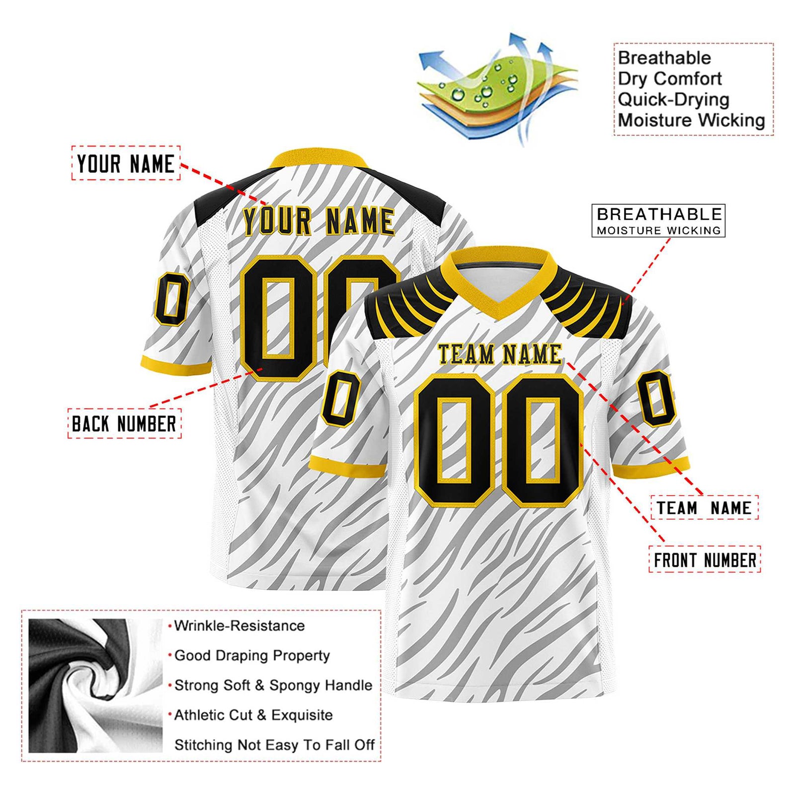 Custom White Gray Personalized Tiger Stripe Graffiti Pattern Authentic Football Jersey