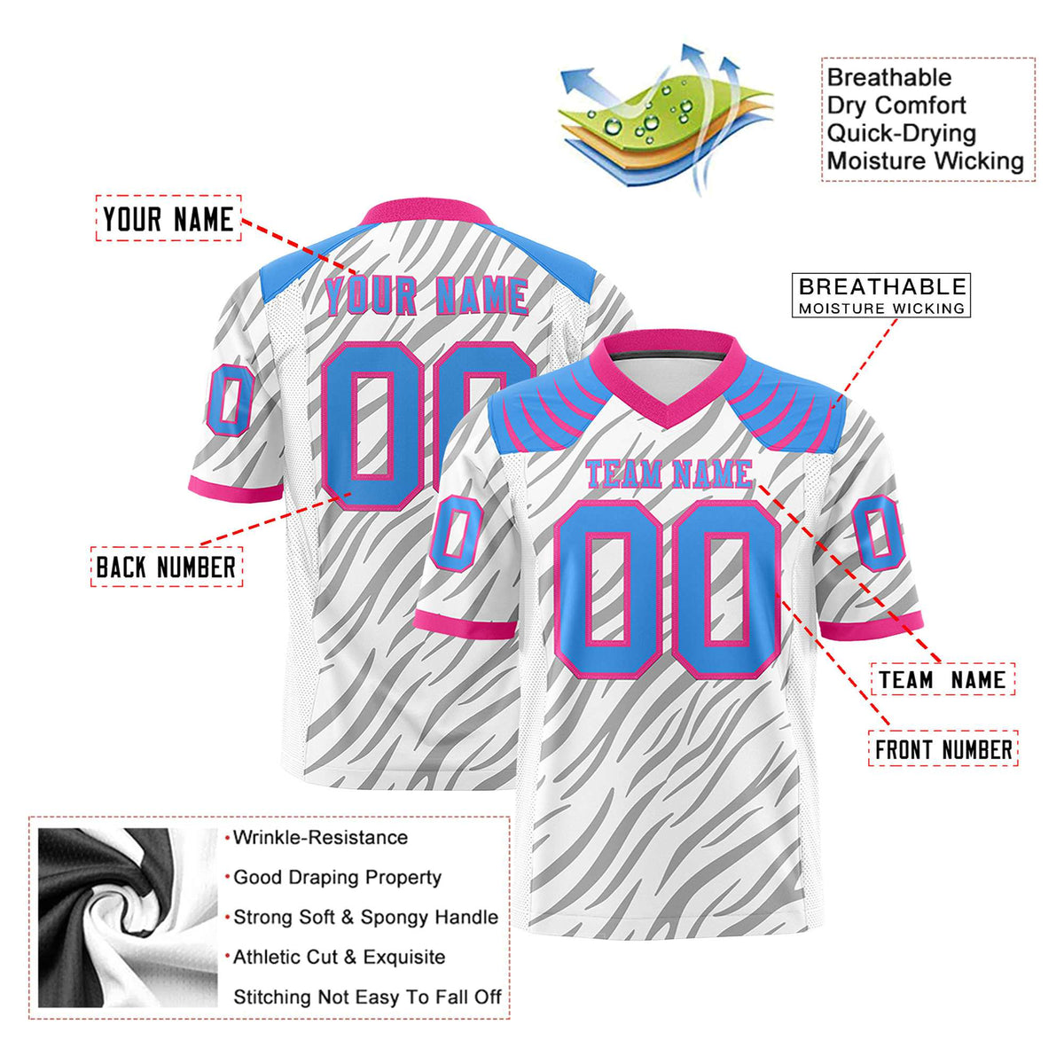 Custom White Gray Personalized Tiger Stripe Graffiti Pattern Authentic Football Jersey