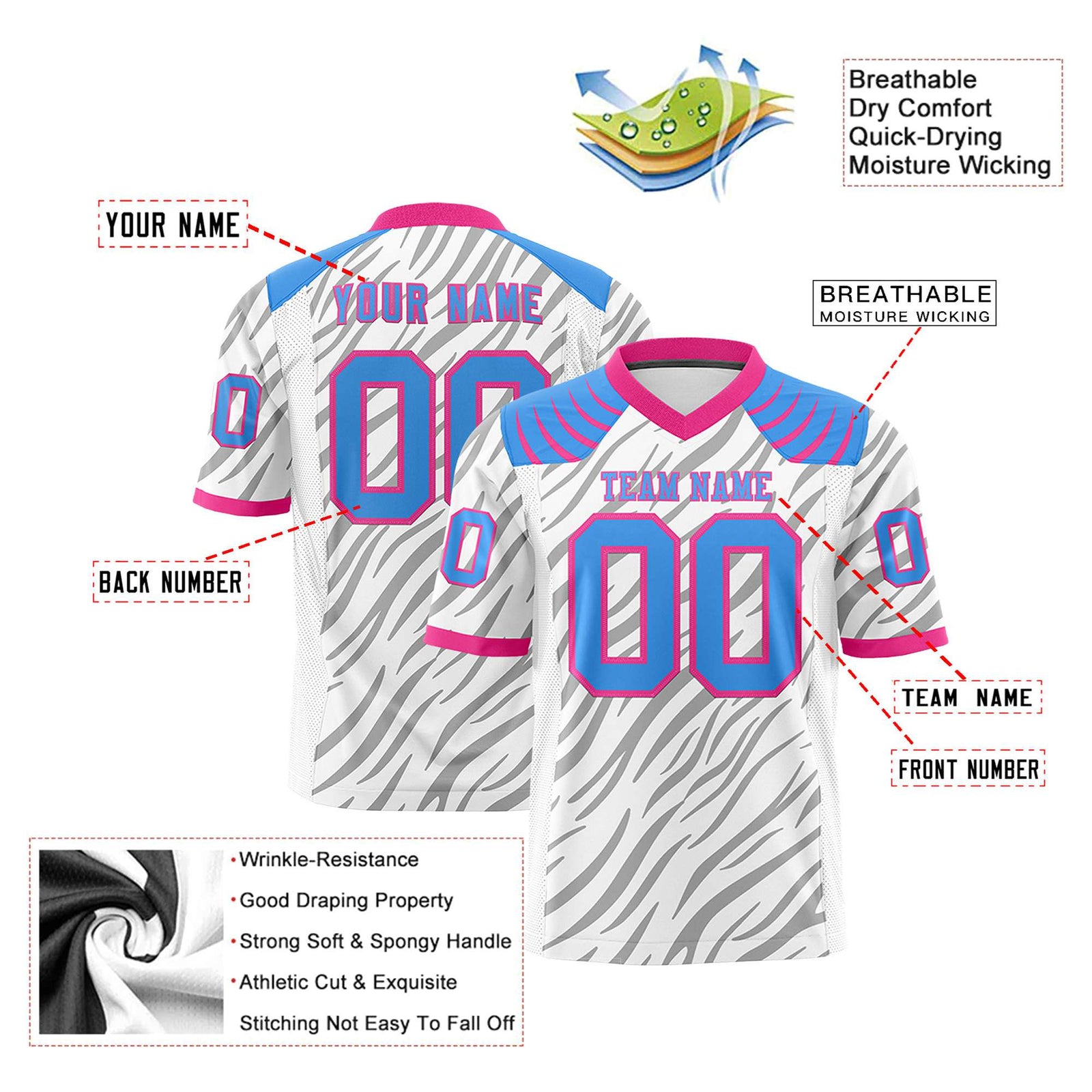 Custom White Gray Personalized Tiger Stripe Graffiti Pattern Authentic Football Jersey