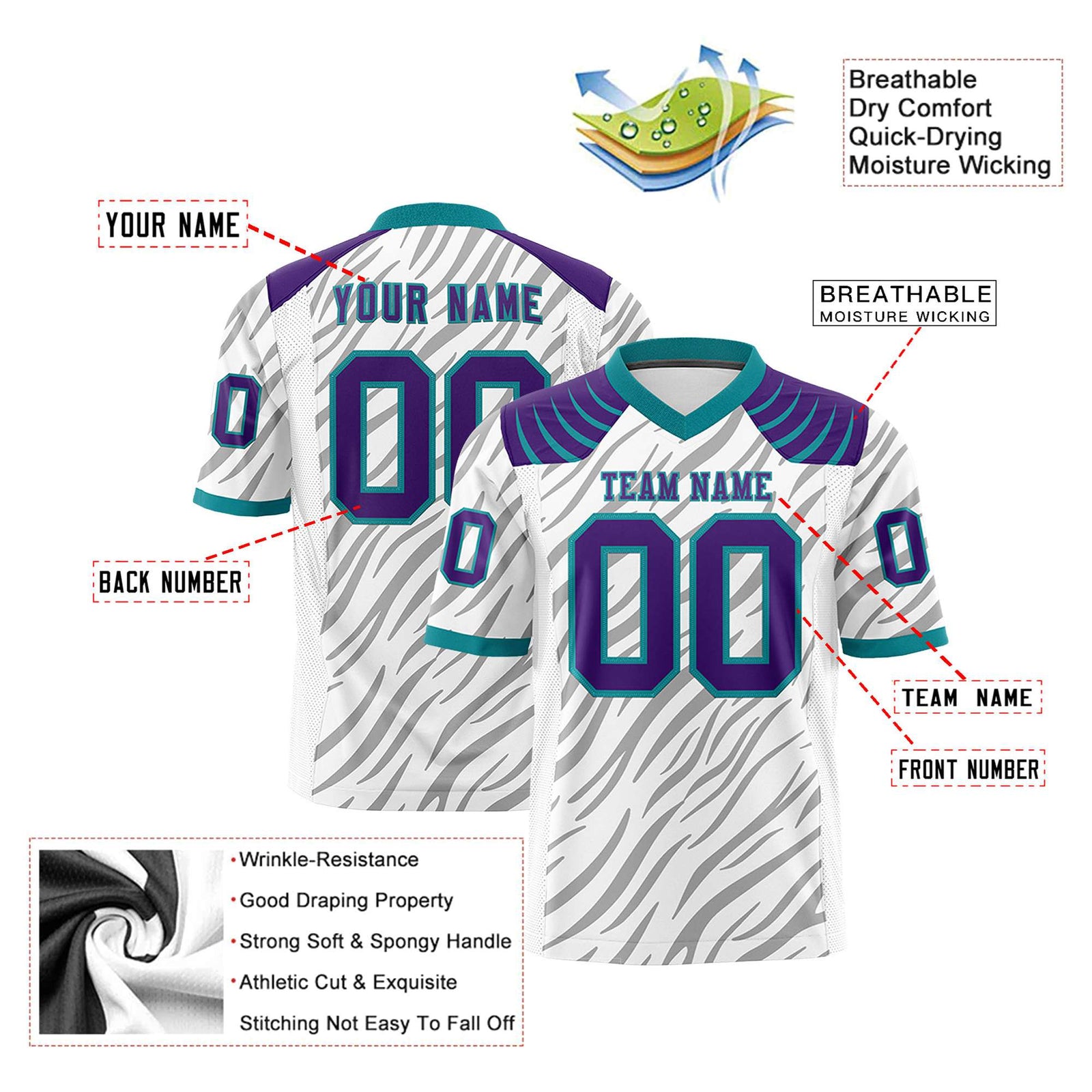 Custom White Gray Personalized Tiger Stripe Graffiti Pattern Authentic Football Jersey