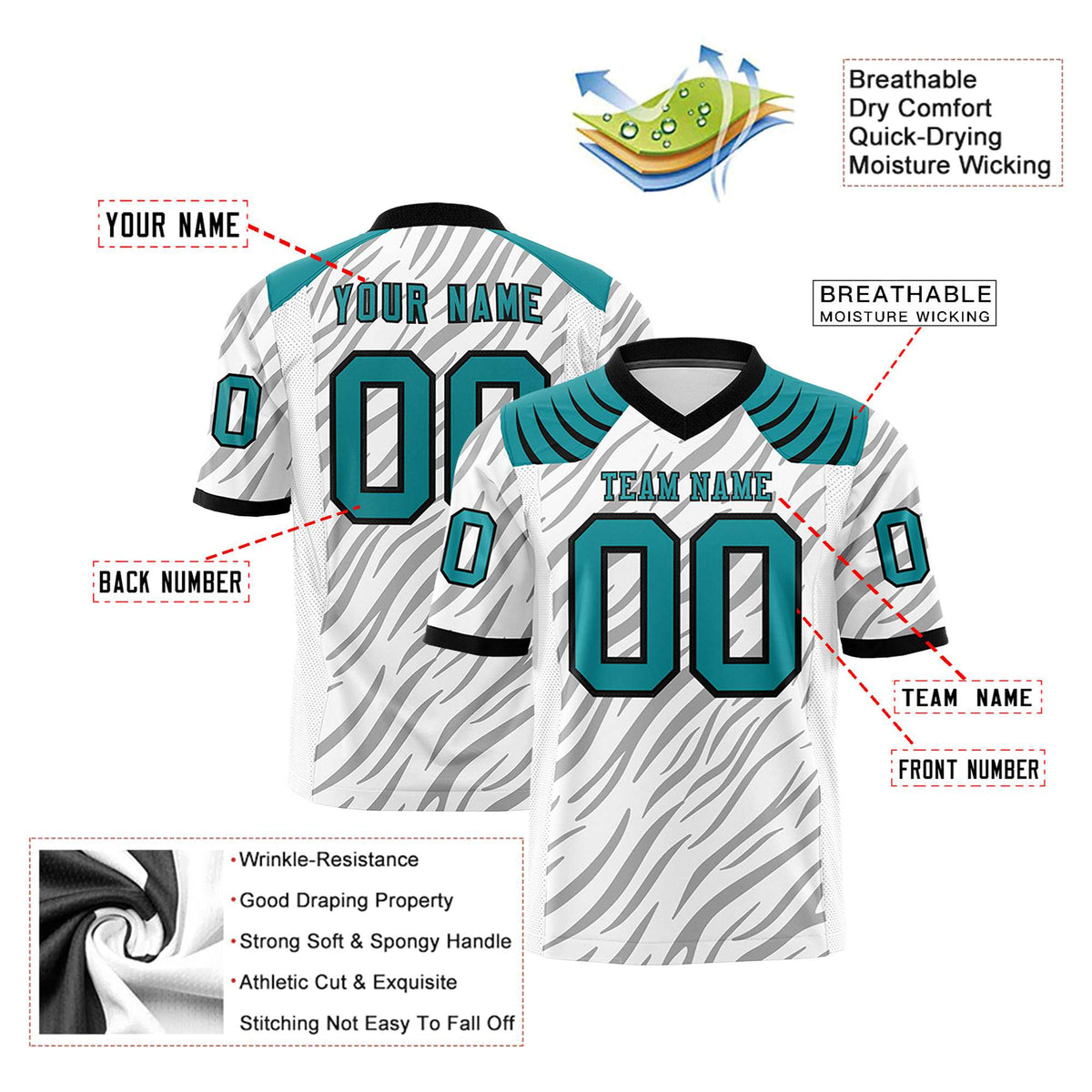 Custom White Gray Personalized Tiger Stripe Graffiti Pattern Authentic Football Jersey