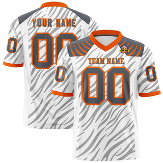 Camiseta de fútbol auténtica personalizada con estampado de grafiti de rayas de tigre en blanco y gris oscuro