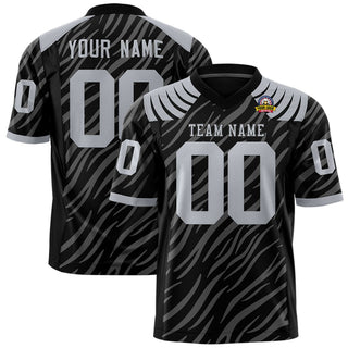 Camiseta de fútbol auténtica personalizada con estampado de grafiti de rayas de tigre en negro y gris