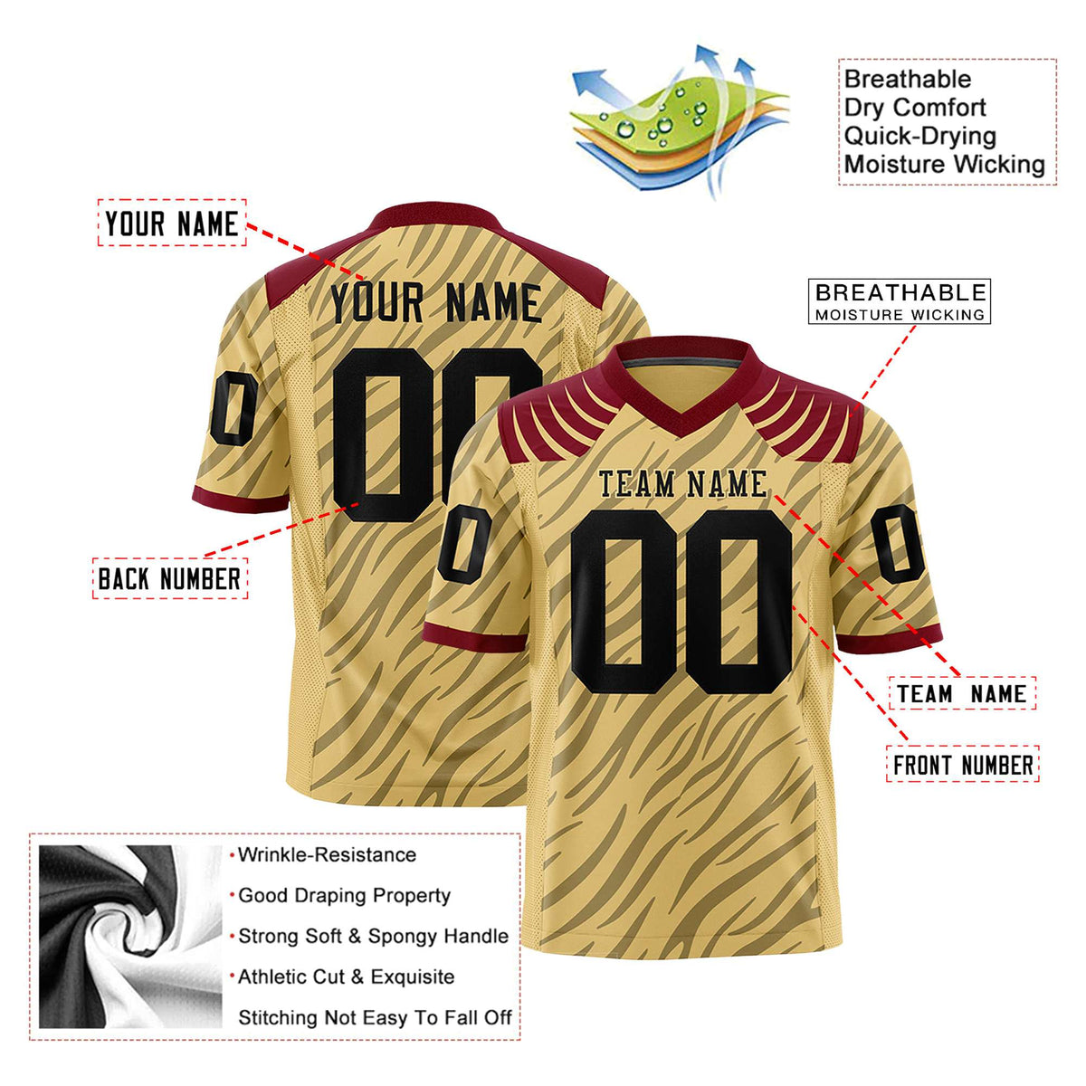 Custom Khaki Gray Personalized Tiger Stripe Graffiti Pattern Authentic Football Jersey