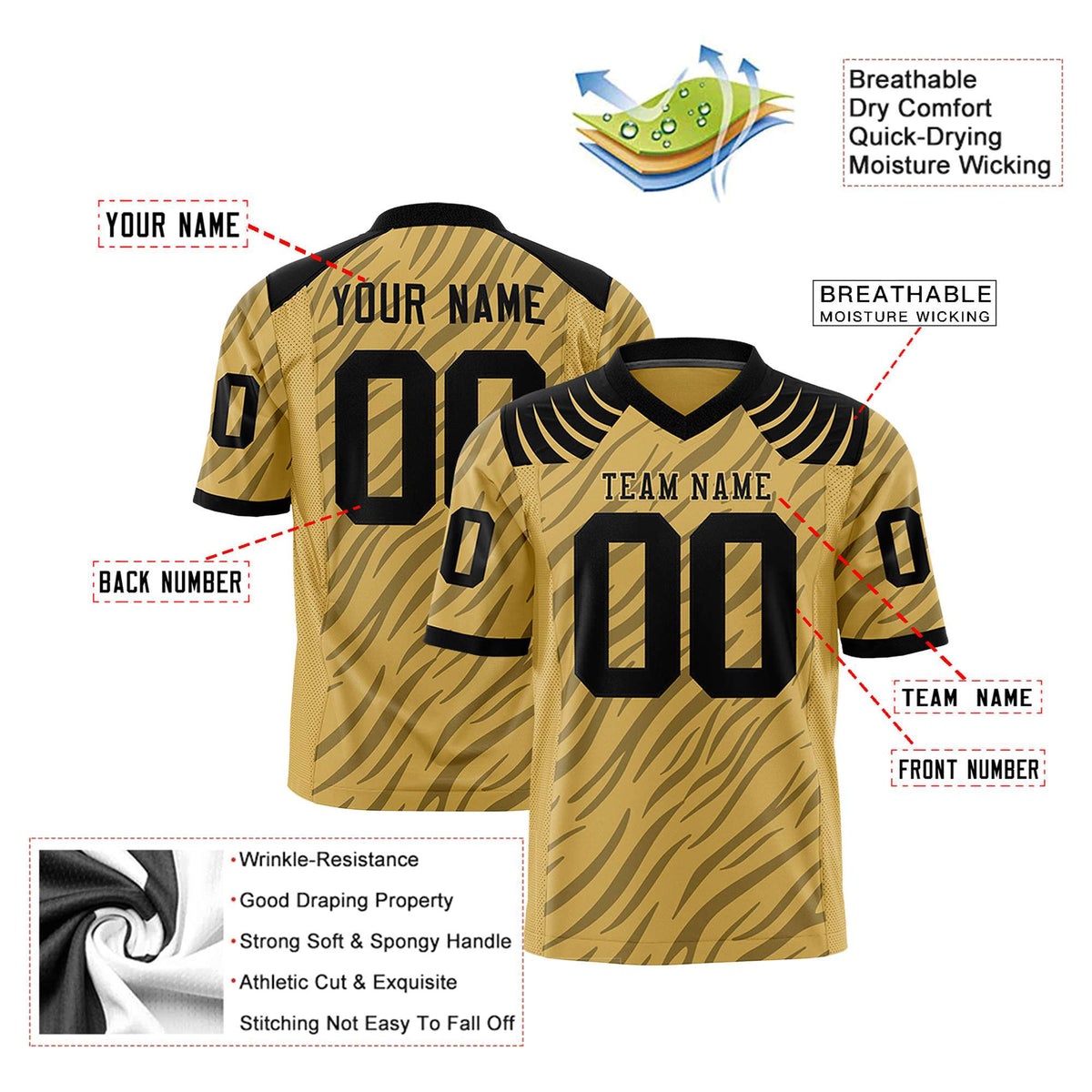 Custom Khaki Gray Personalized Tiger Stripe Graffiti Pattern Authentic Football Jersey