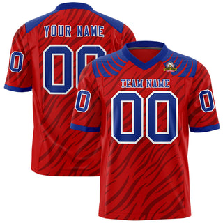 Custom Red Royal Blue Personalized Tiger Stripe Graffiti Pattern Authentic Football Jersey