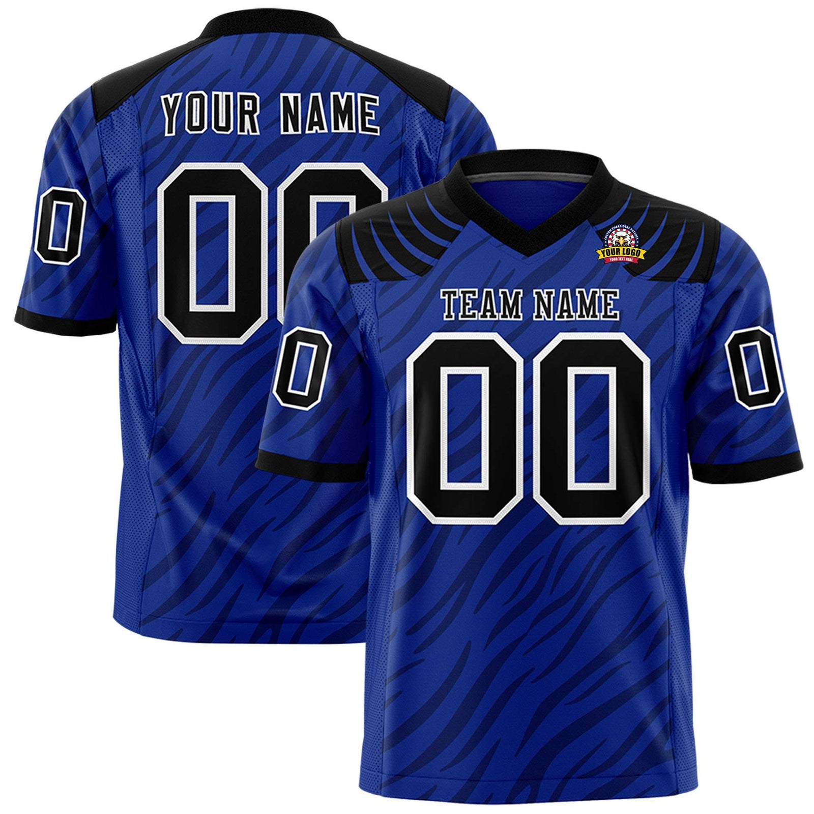 Custom Royal Blue Dark Gray Personalized Tiger Stripe Graffiti Pattern Authentic Football Jersey