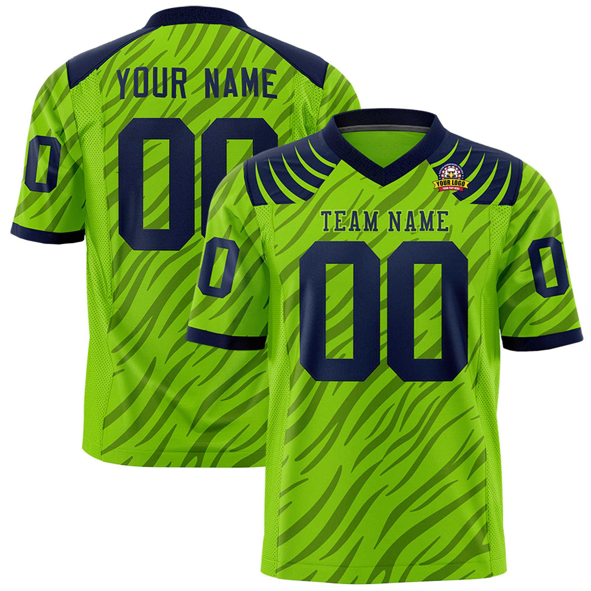 Custom Neon Green Gray Personalized Tiger Stripe Graffiti Pattern Authentic Football Jersey