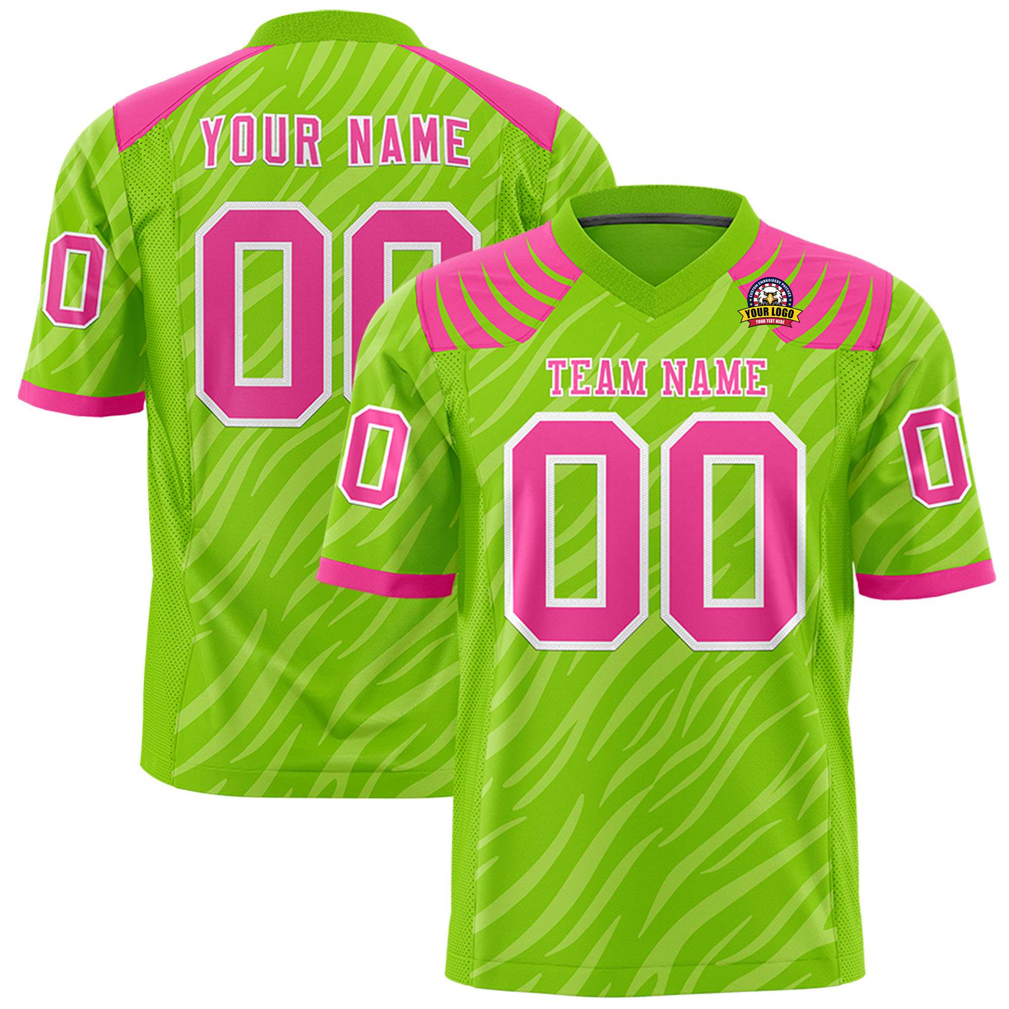 Custom Neon Green Gray Personalized Tiger Stripe Graffiti Pattern Authentic Football Jersey