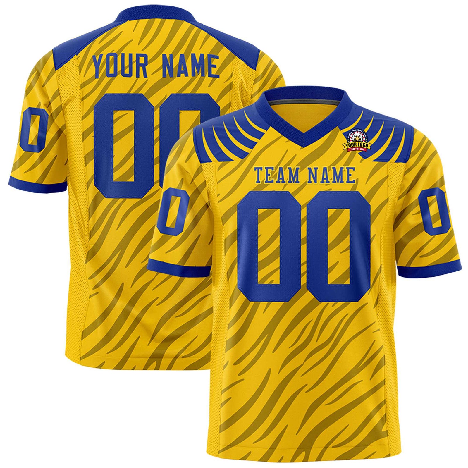 Custom Yellow Gray Personalized Tiger Stripe Graffiti Pattern Authentic Football Jersey