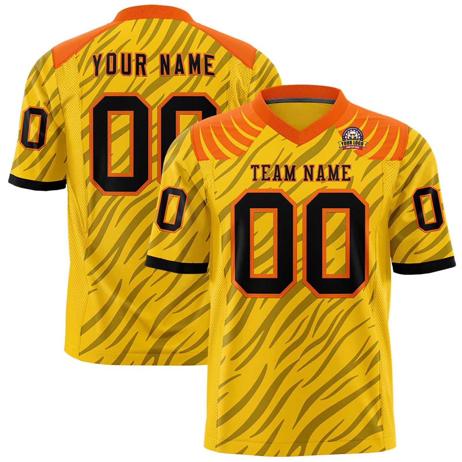 Custom Yellow Gray Personalized Tiger Stripe Graffiti Pattern Authentic Football Jersey