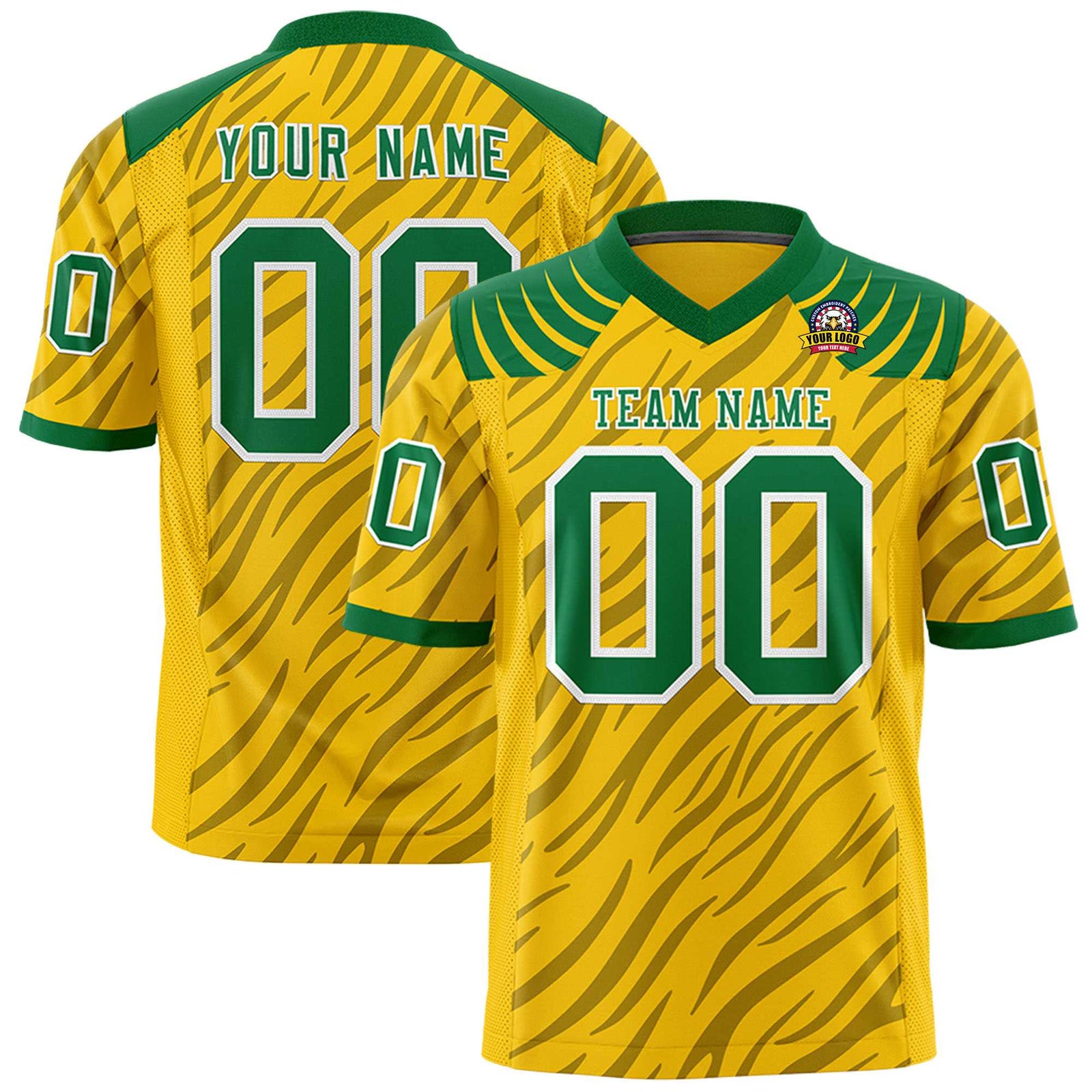 Custom Yellow Gray Personalized Tiger Stripe Graffiti Pattern Authentic Football Jersey