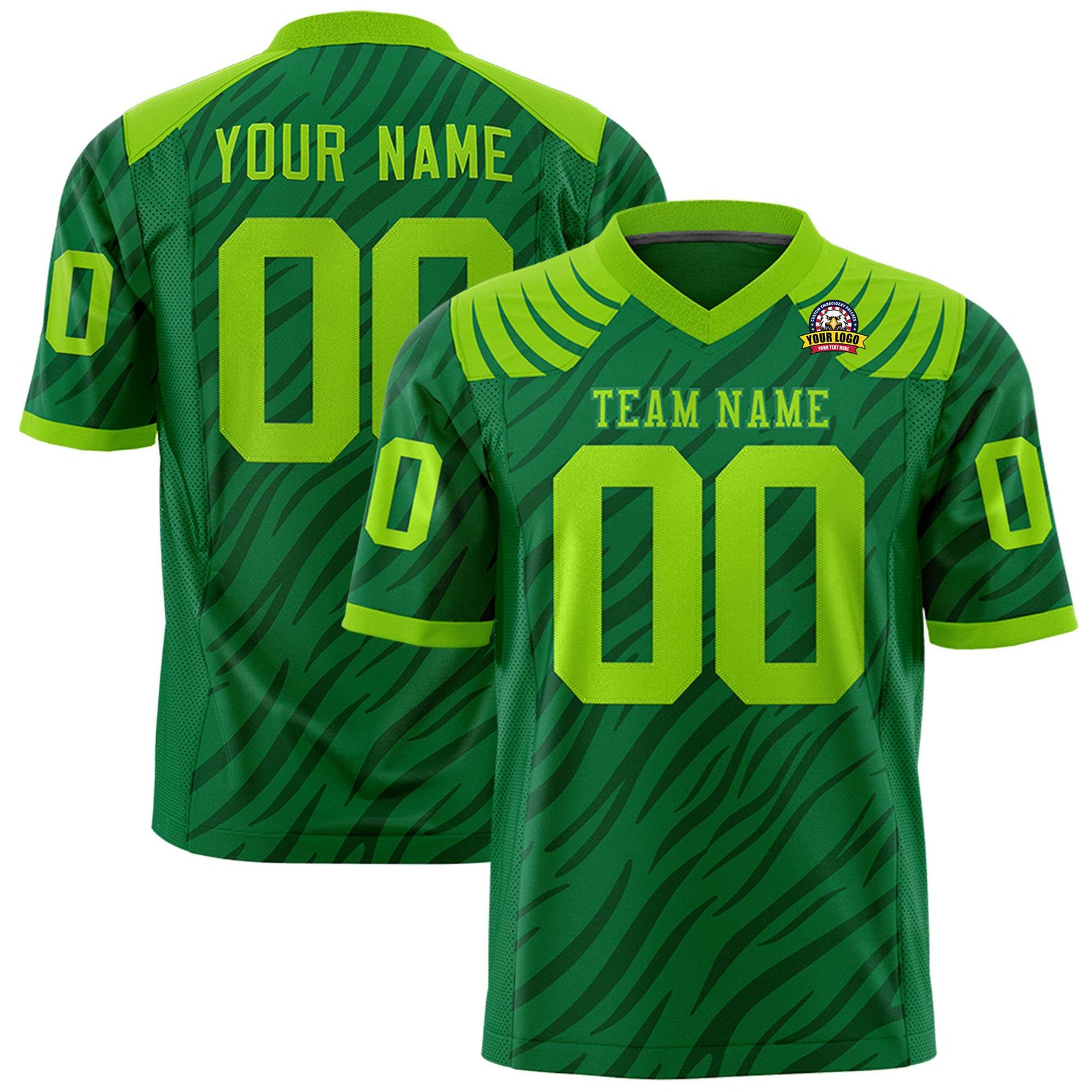 Custom Kelly Green Gray Personalized Tiger Stripe Graffiti Pattern Authentic Football Jersey
