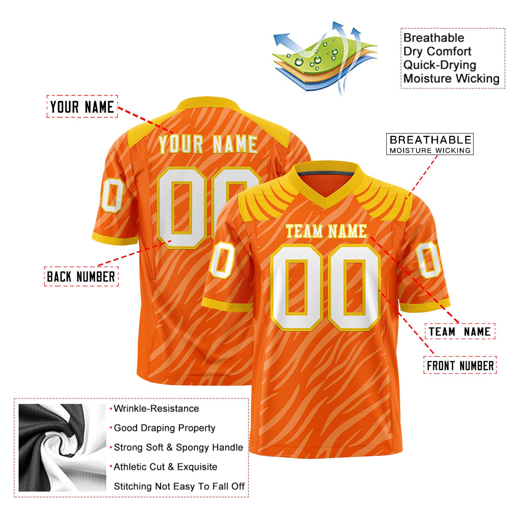 Custom Orange Gream Personalized Tiger Stripe Graffiti Pattern Authentic Football Jersey