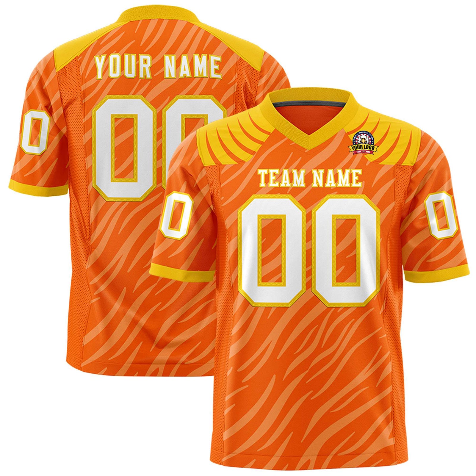 Custom Orange Gream Personalized Tiger Stripe Graffiti Pattern Authentic Football Jersey