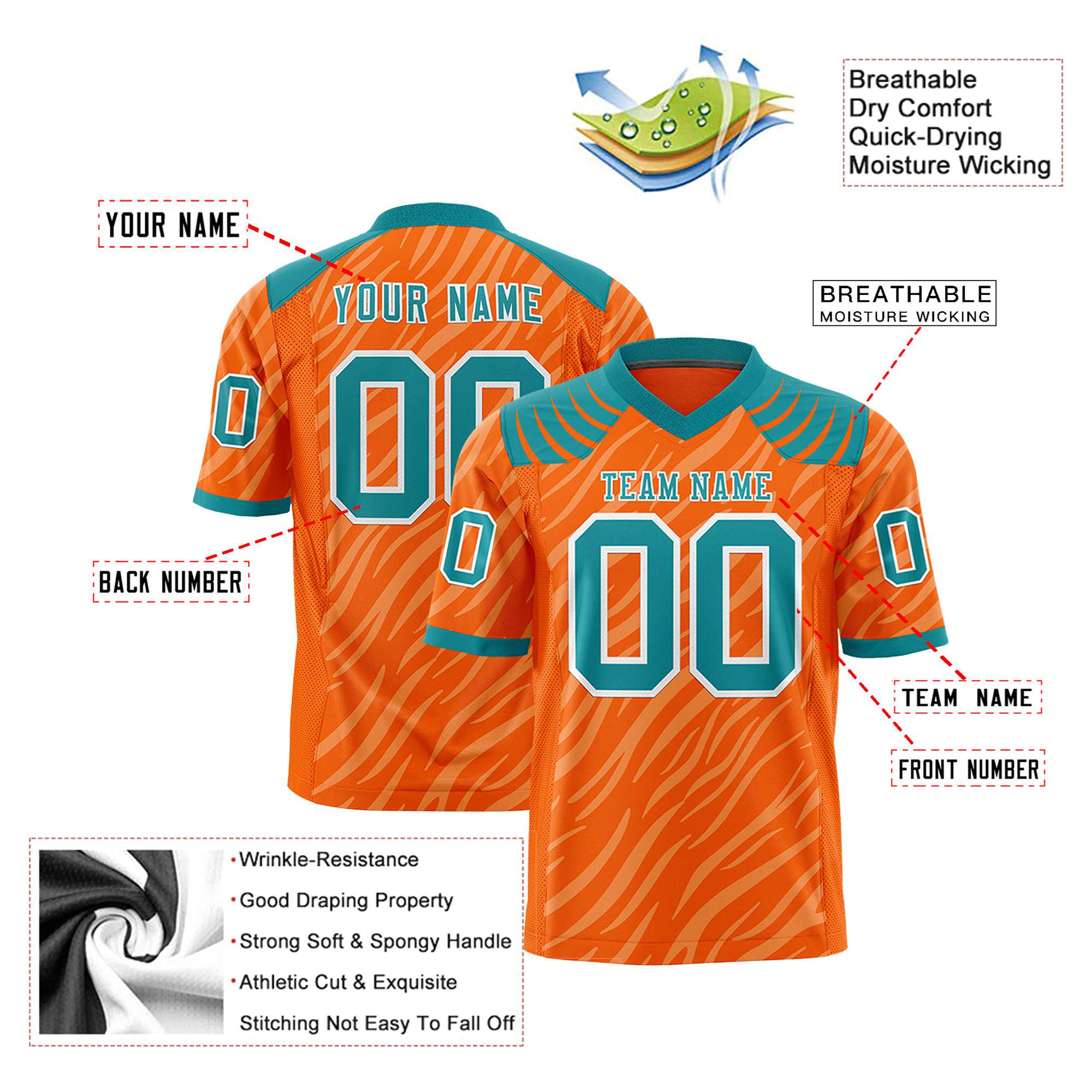 Custom Orange Gream Personalized Tiger Stripe Graffiti Pattern Authentic Football Jersey