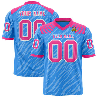 Custom Powder Blue-Pink Personalized Tiger Stripe Graffiti Pattern Authentic Football Jersey