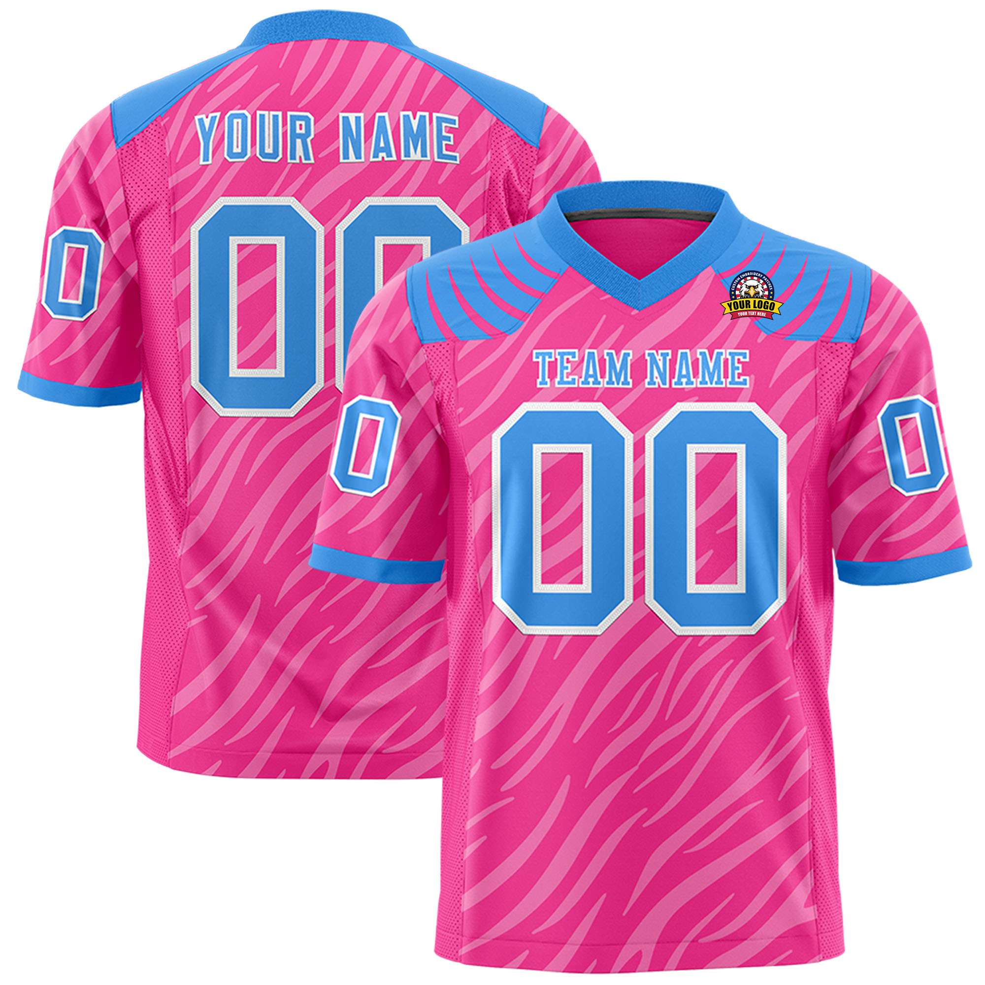 Custom Pink Powder Blue Personalized Tiger Stripe Graffiti Pattern Authentic Football Jersey