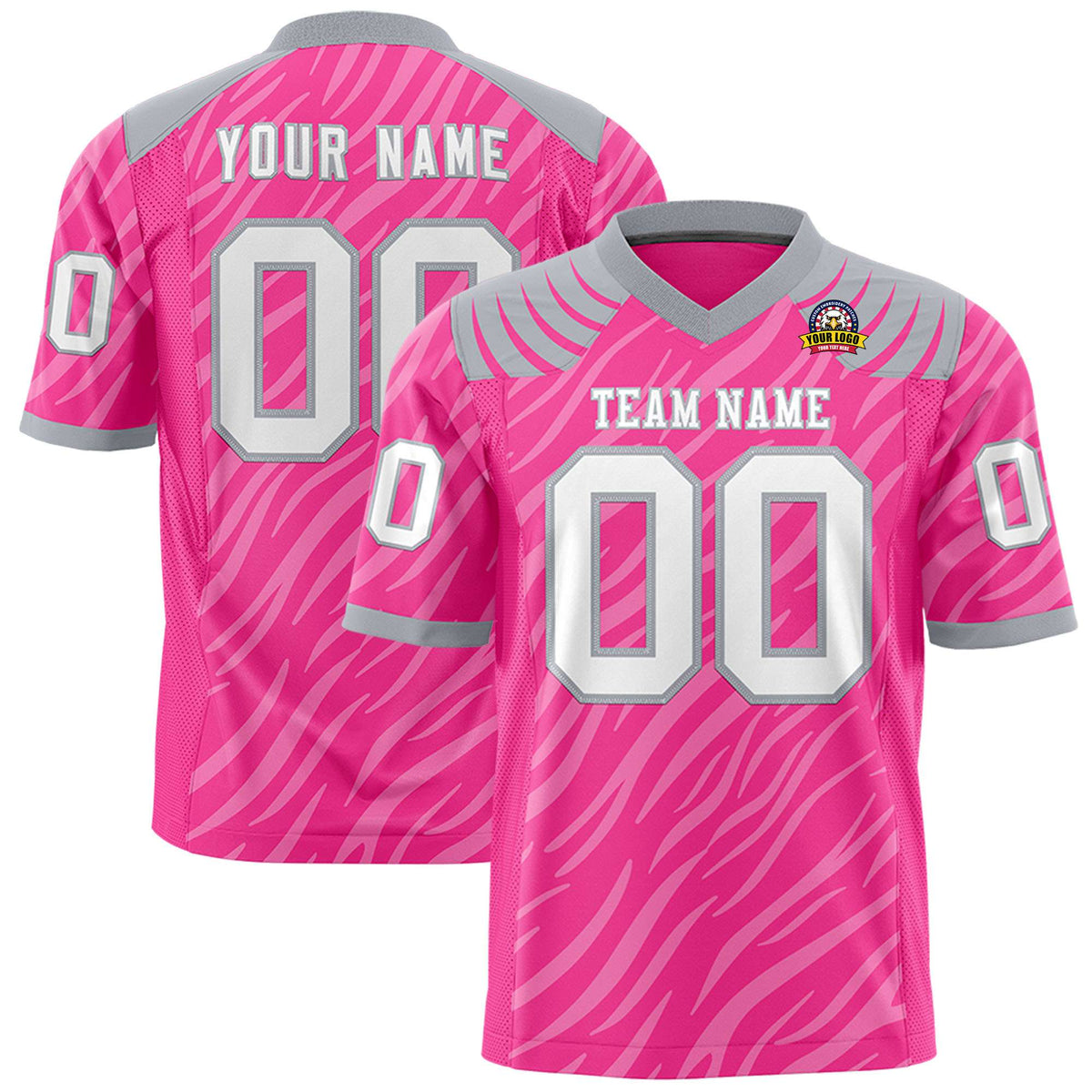 Custom Pink Gray Personalized Tiger Stripe Graffiti Pattern Authentic Football Jersey