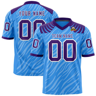 Custom Powder Blue-Purple Personalized Tiger Stripe Graffiti Pattern Authentic Football Jersey