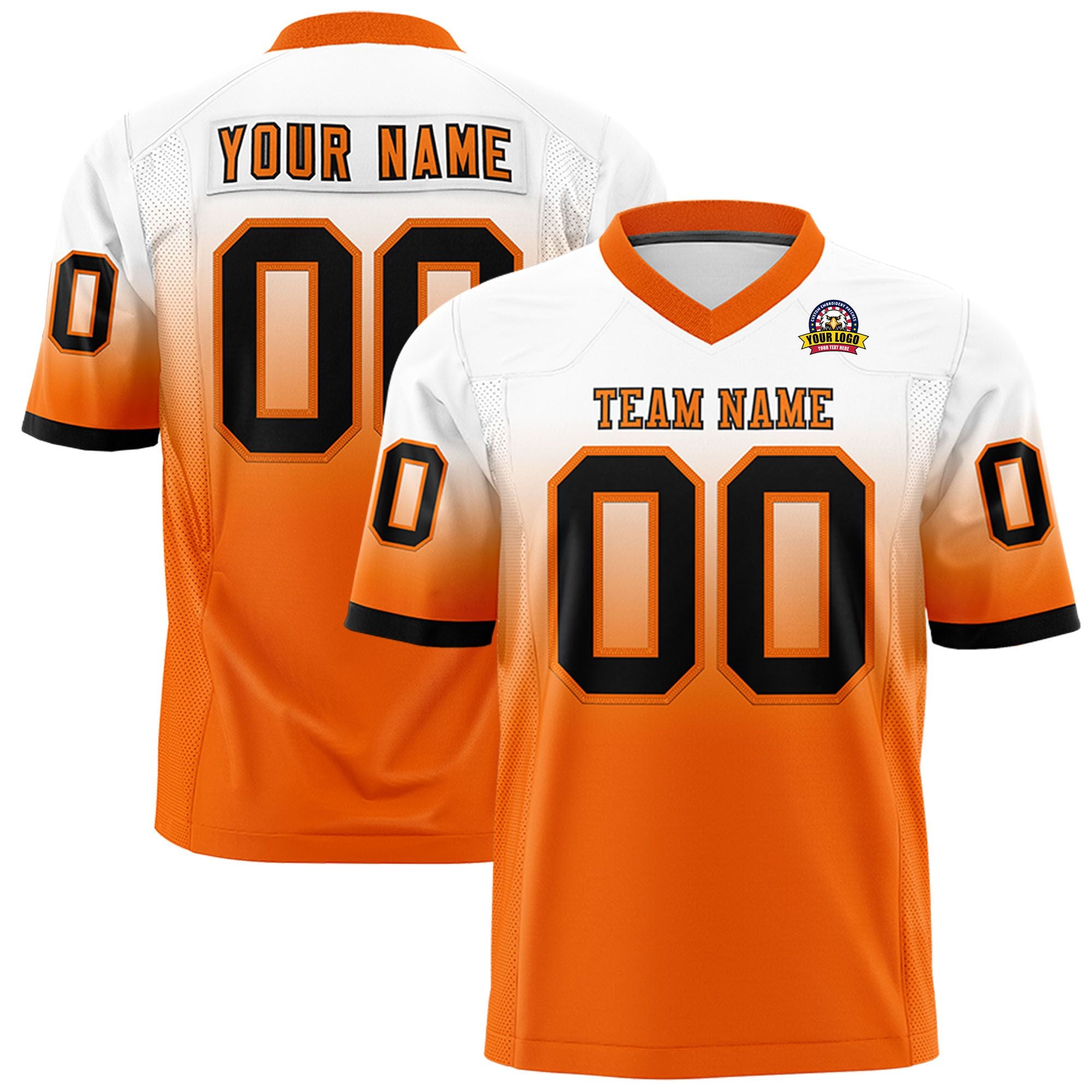 Custom White Orange Black Gradient Fashion Mesh Authentic Football Jersey