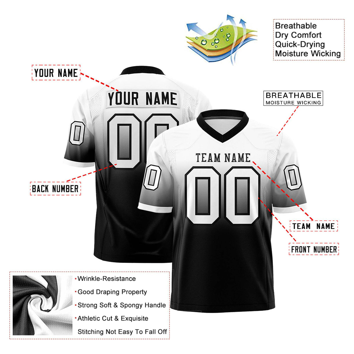 Custom White Black Gradient Fashion Mesh Authentic Football Jersey