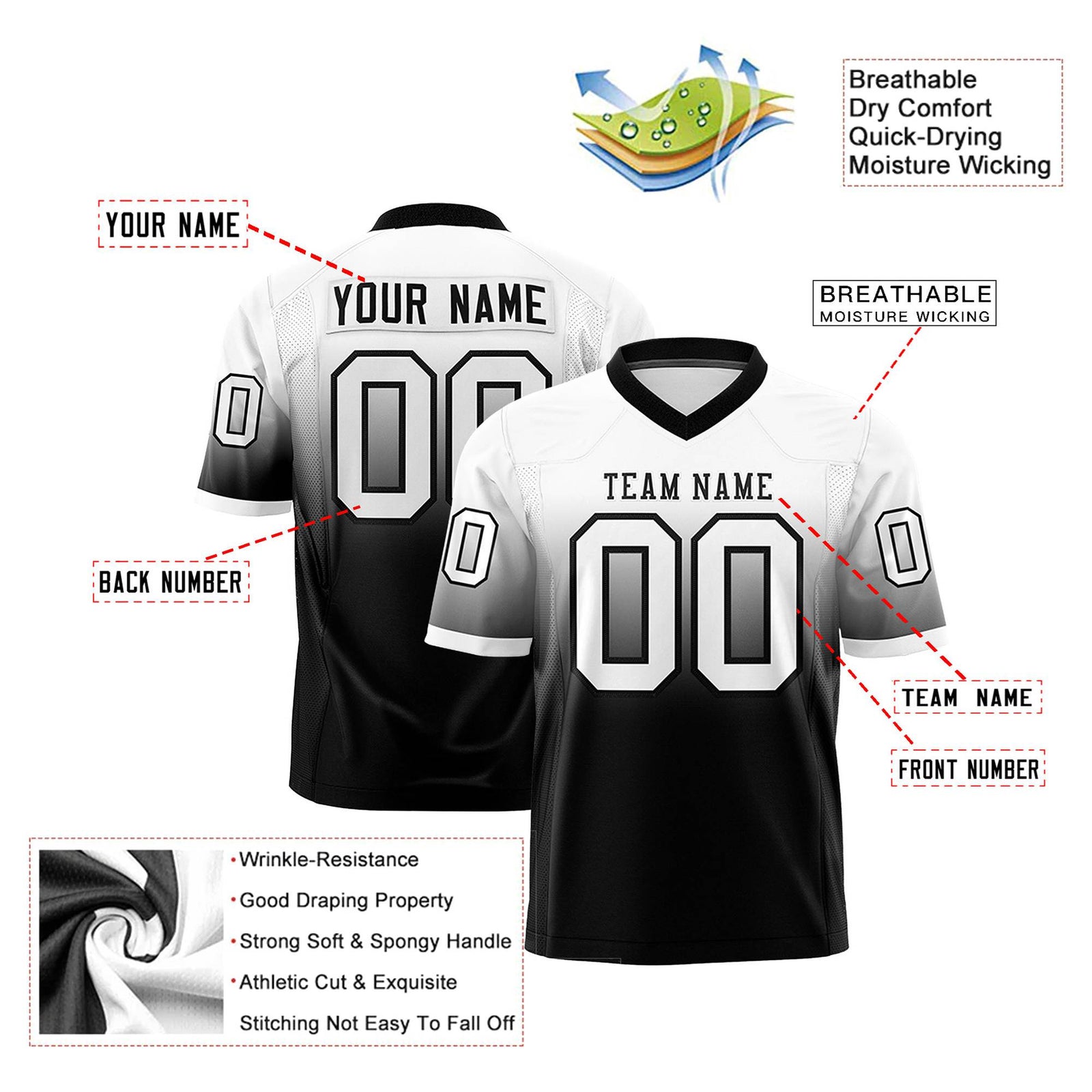 Custom White Black Gradient Fashion Mesh Authentic Football Jersey