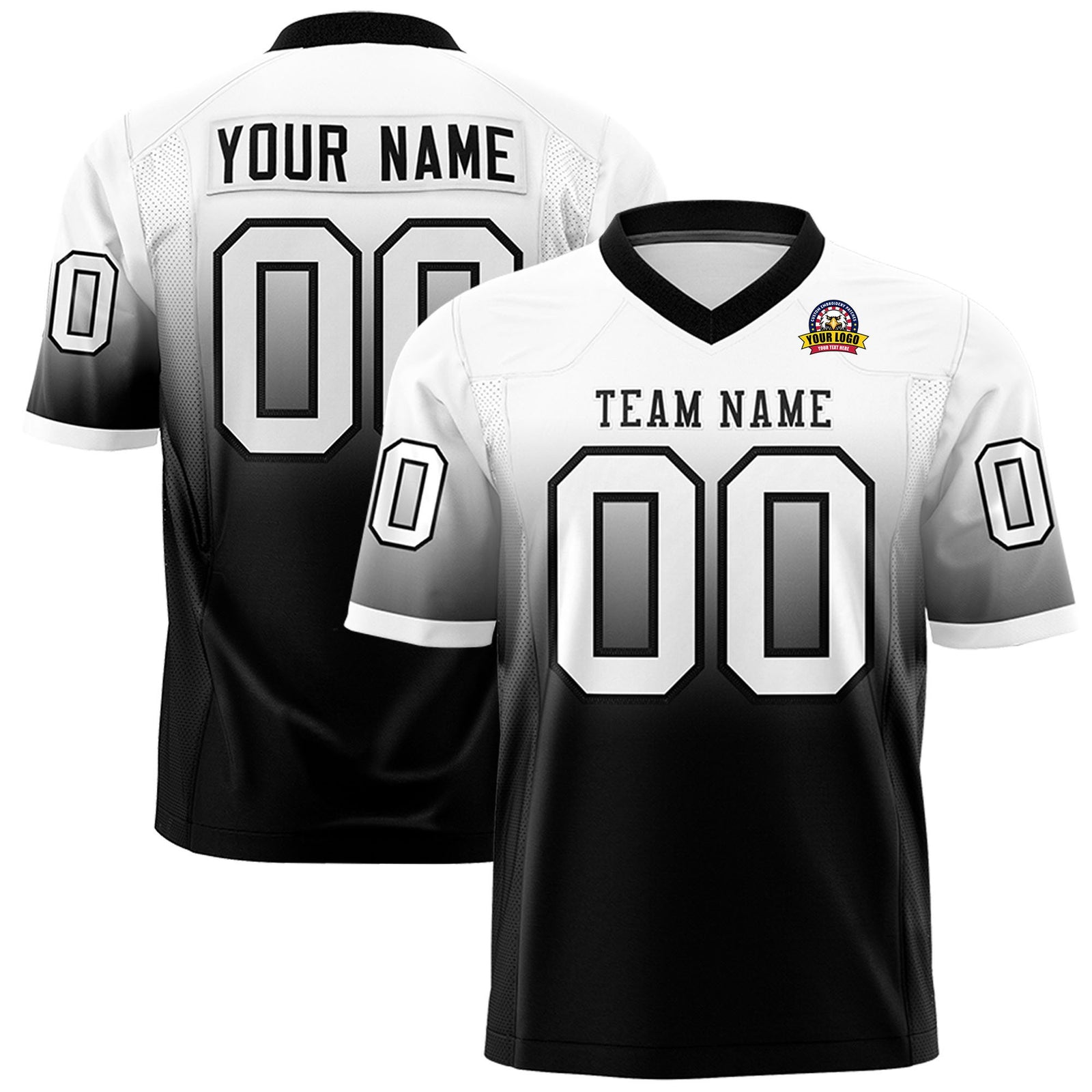 Custom White Black Gradient Fashion Mesh Authentic Football Jersey