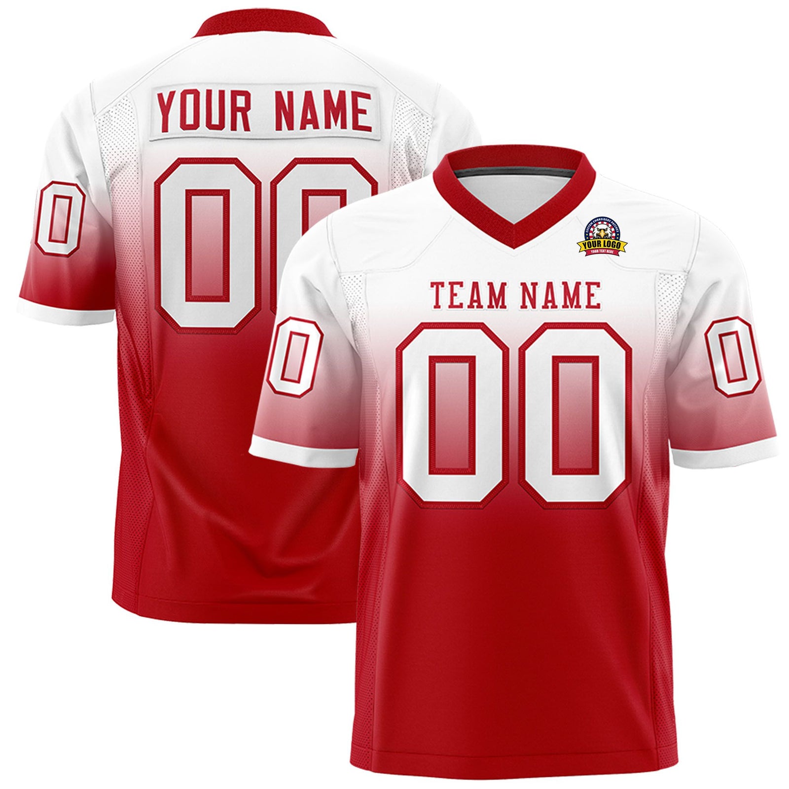Custom White Red Gradient Fashion Mesh Authentic Football Jersey