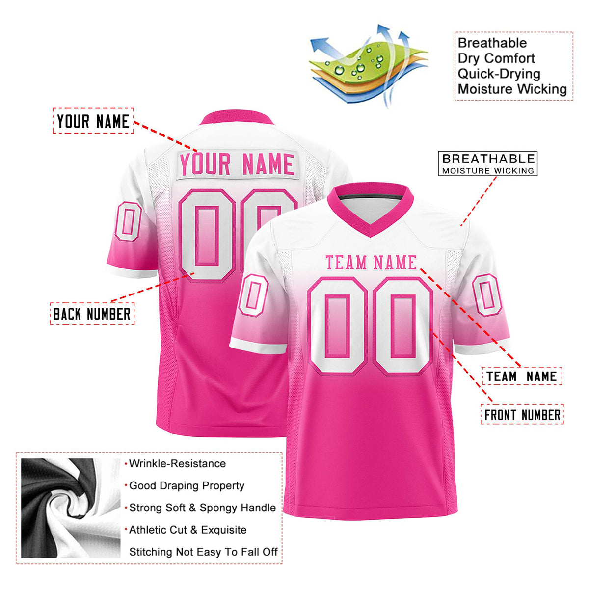 Custom White Pink Gradient Fashion Mesh Authentic Football Jersey