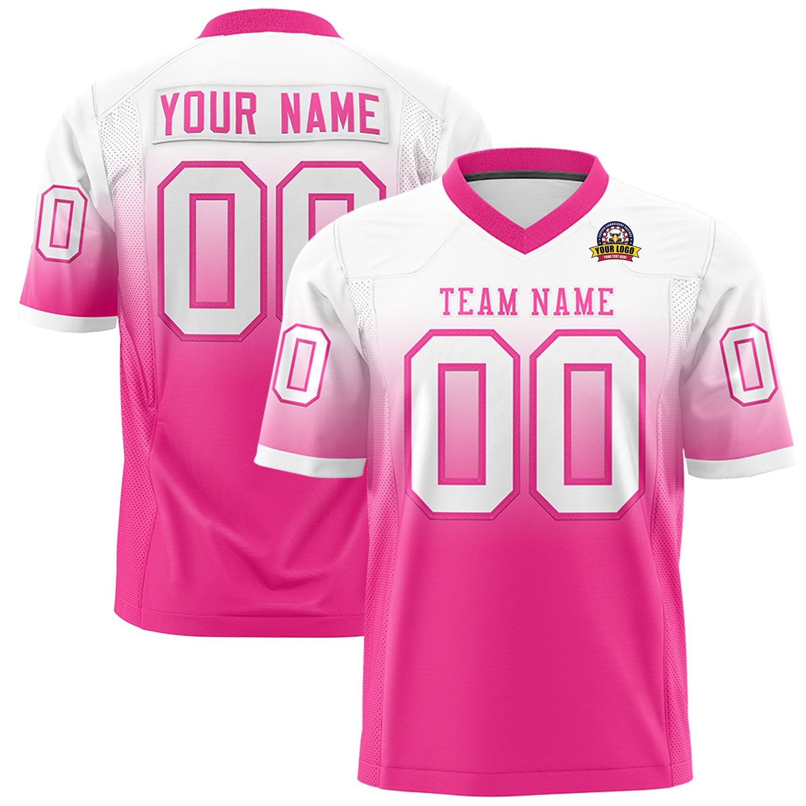 Custom White Pink Gradient Fashion Mesh Authentic Football Jersey