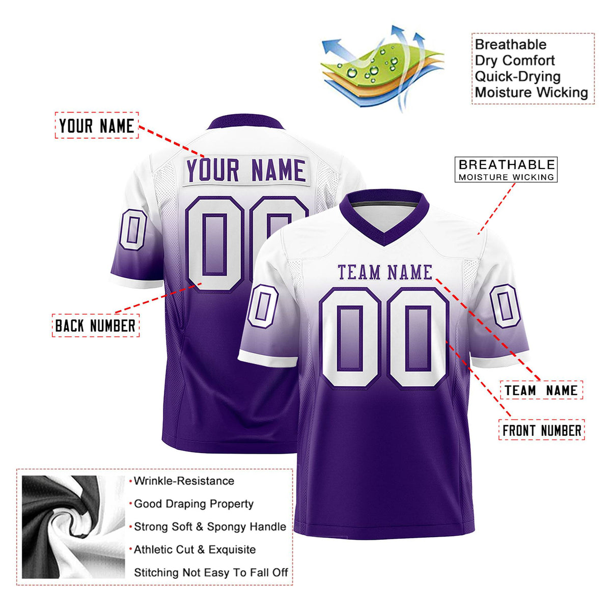 Custom White Purple Gradient Fashion Mesh Authentic Football Jersey