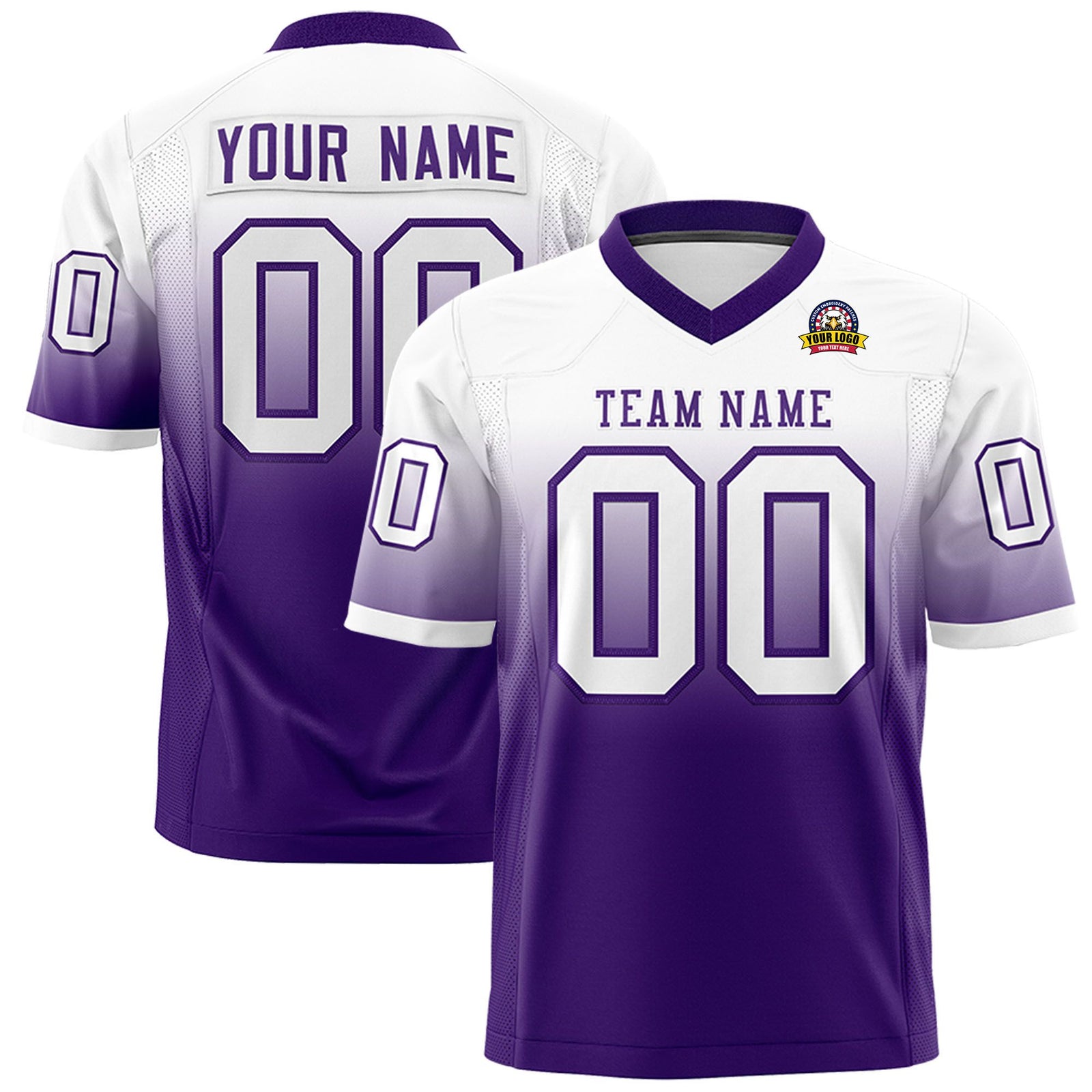 Custom White Purple Gradient Fashion Mesh Authentic Football Jersey