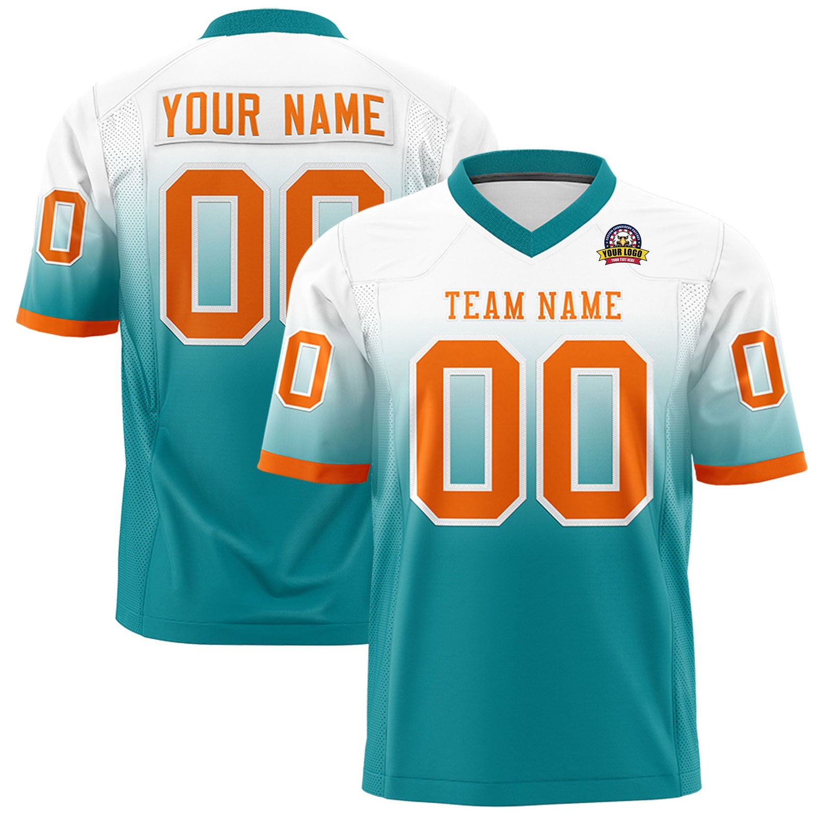 Custom White Aqua Orange Gradient Fashion Mesh Authentic Football Jersey