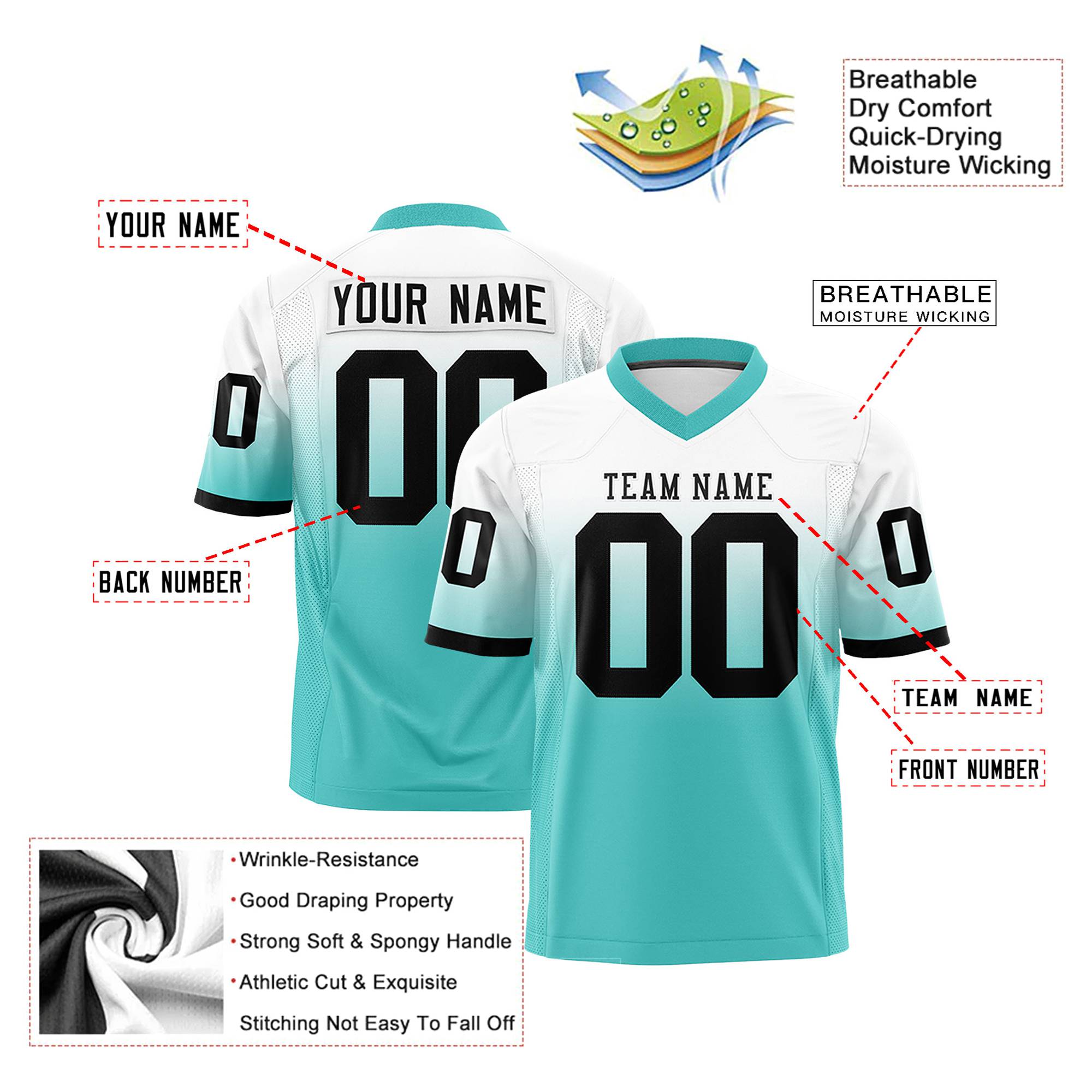 Custom White-Bright Green-Black Gradient Fashion Mesh Authentic Football Jersey