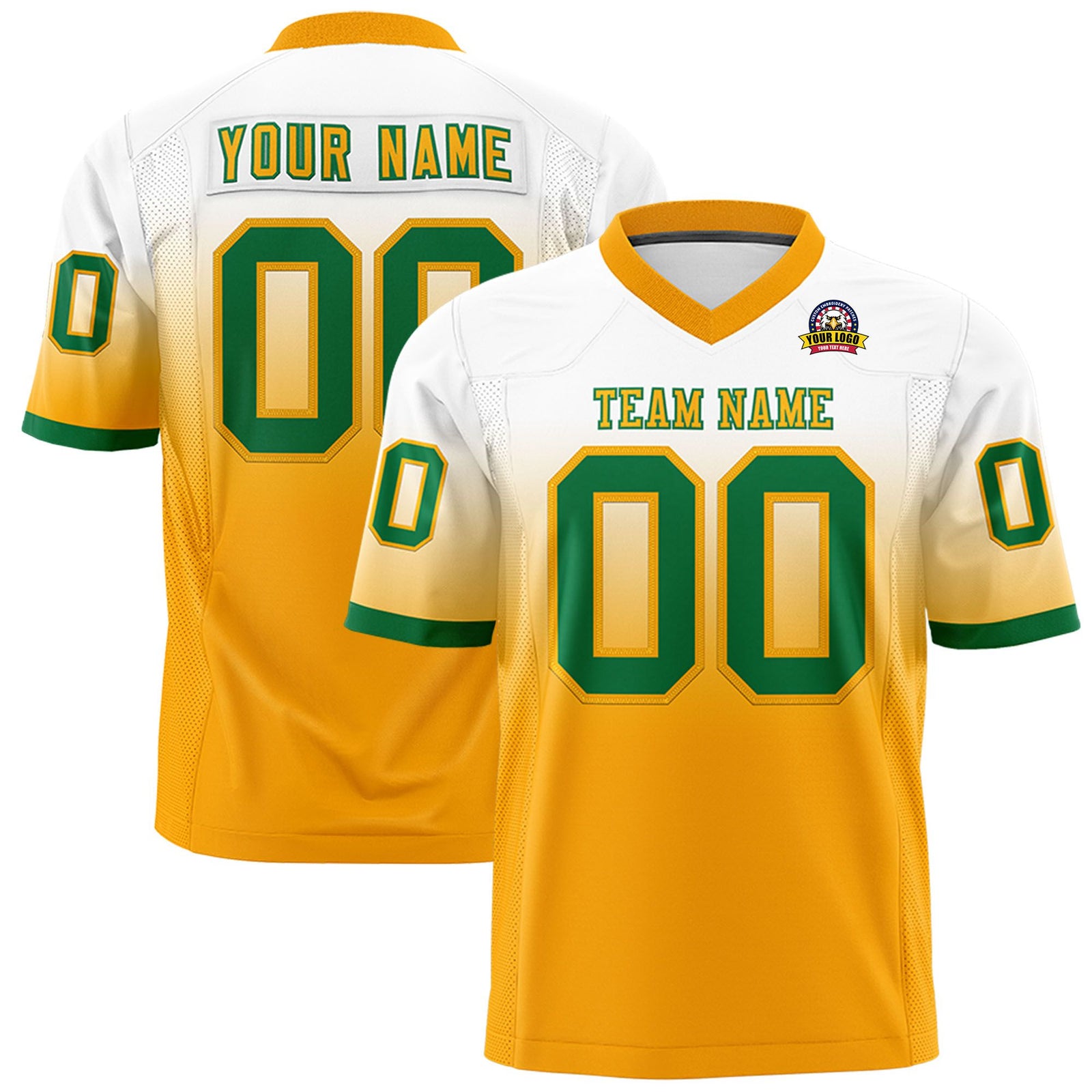 Custom White Yellow-Kelly Green Gradient Fashion Mesh Authentic Football Jersey