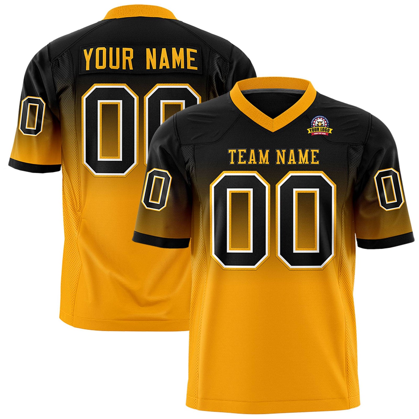 Custom Black Yellow Gradient Fashion Mesh Authentic Football Jersey