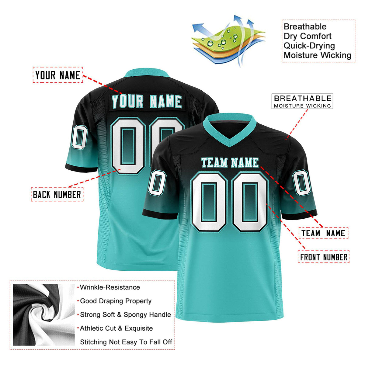 Custom Black-Bright Green Gradient Fashion Mesh Authentic Football Jersey