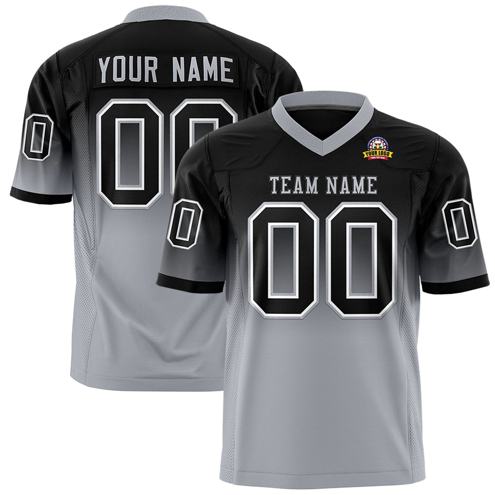 Custom Black Gray Gradient Fashion Mesh Authentic Football Jersey