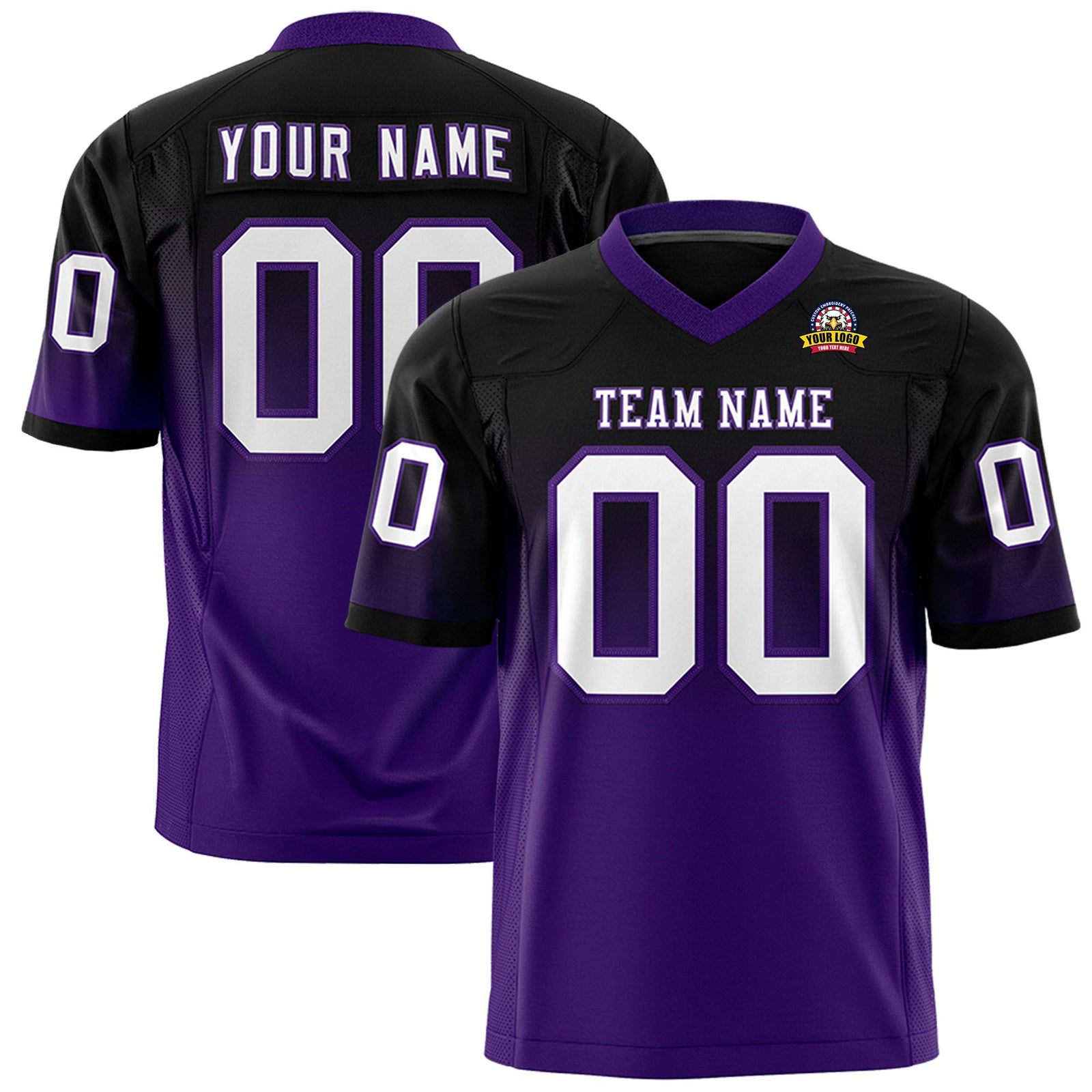 Custom Black Purple-White Gradient Fashion Mesh Authentic Football Jersey