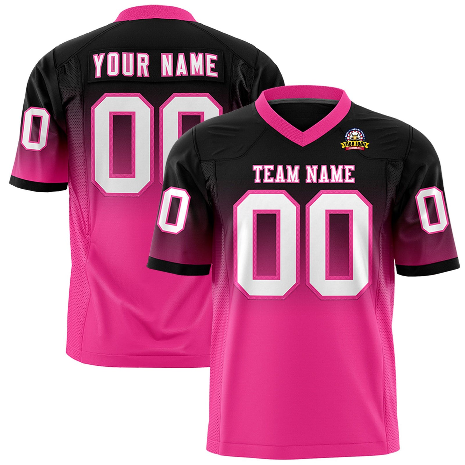 Custom Black Pink-White Gradient Fashion Mesh Authentic Football Jersey