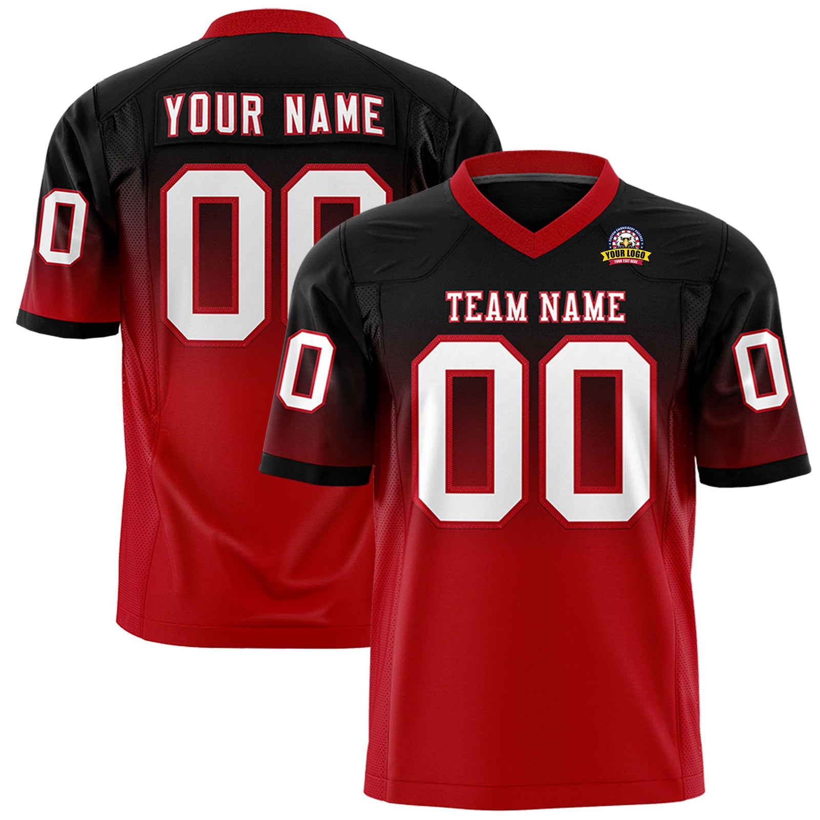 Custom Black Red-White Gradient Fashion Mesh Authentic Football Jersey