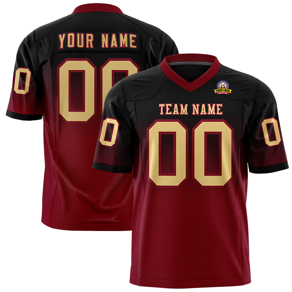 Custom Black Crimson Gradient Fashion Mesh Authentic Football Jersey