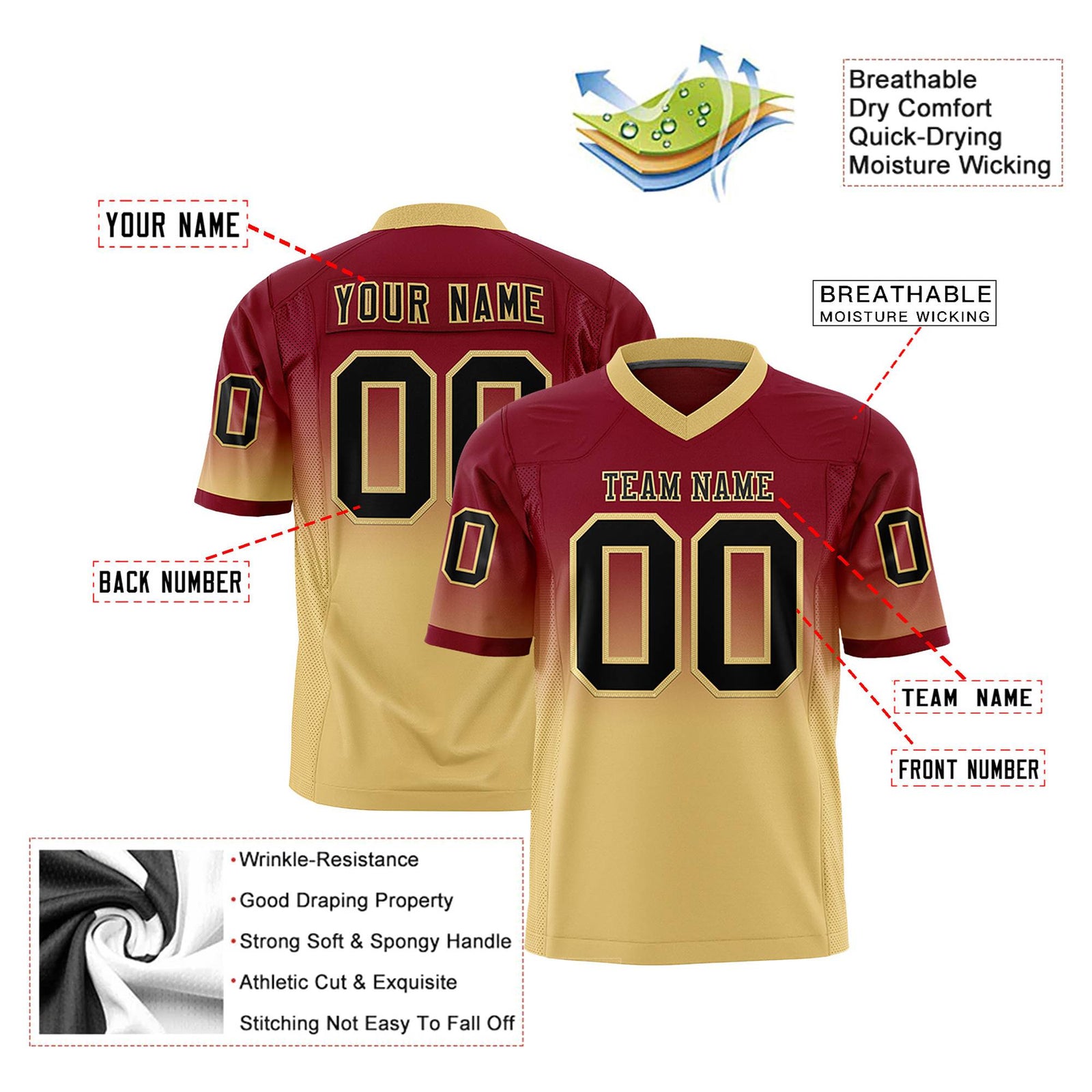 Custom Crimson Khaki- Black Gradient Fashion Mesh Authentic Football Jersey